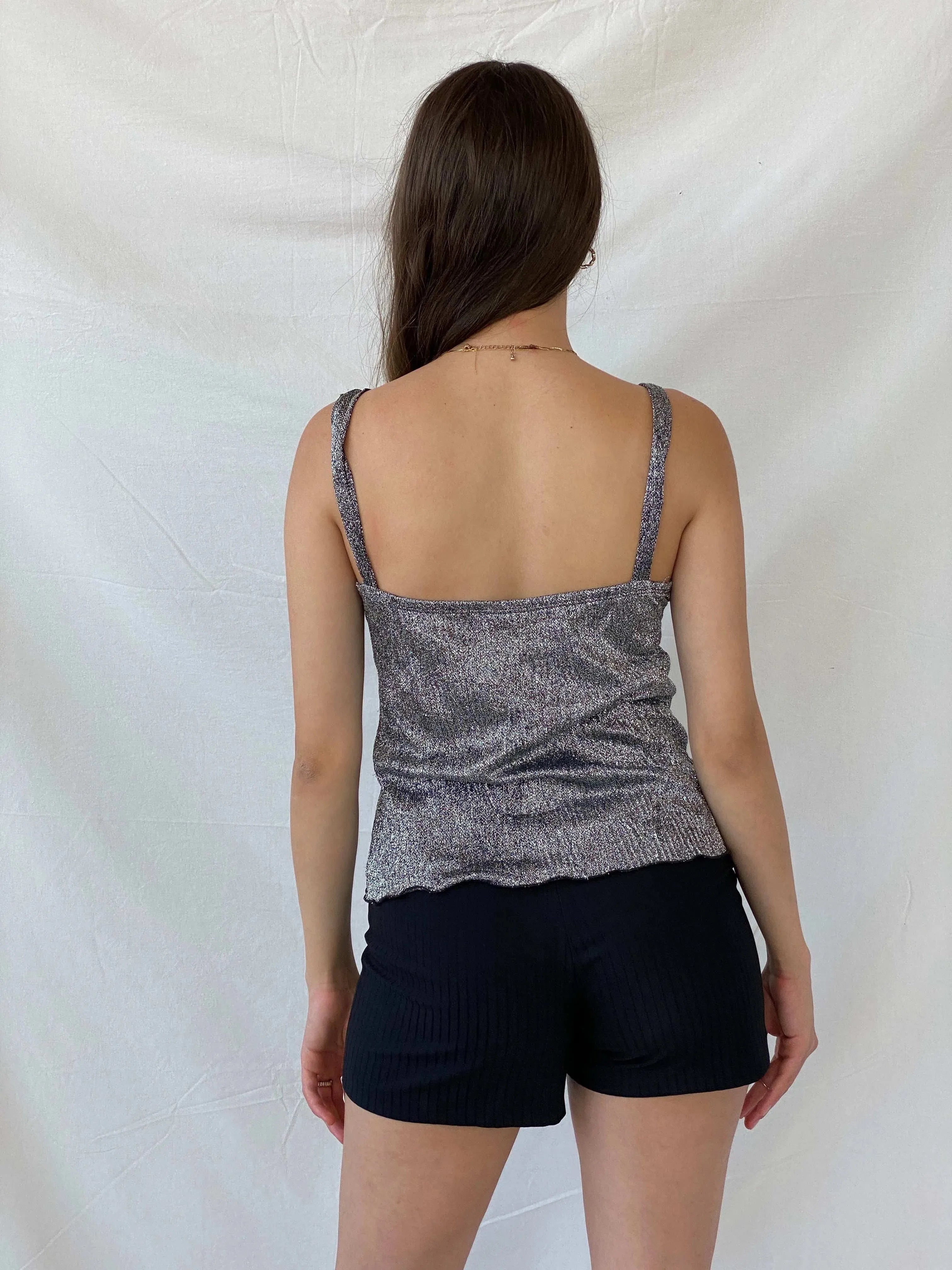 Vintage 90s Malibu Shimmery Silver Party Top with Matching Scarf - M - Balagan Vintage Sleeveless Top 00s, Deals, Mira, shimmer, sleeveless top, women top