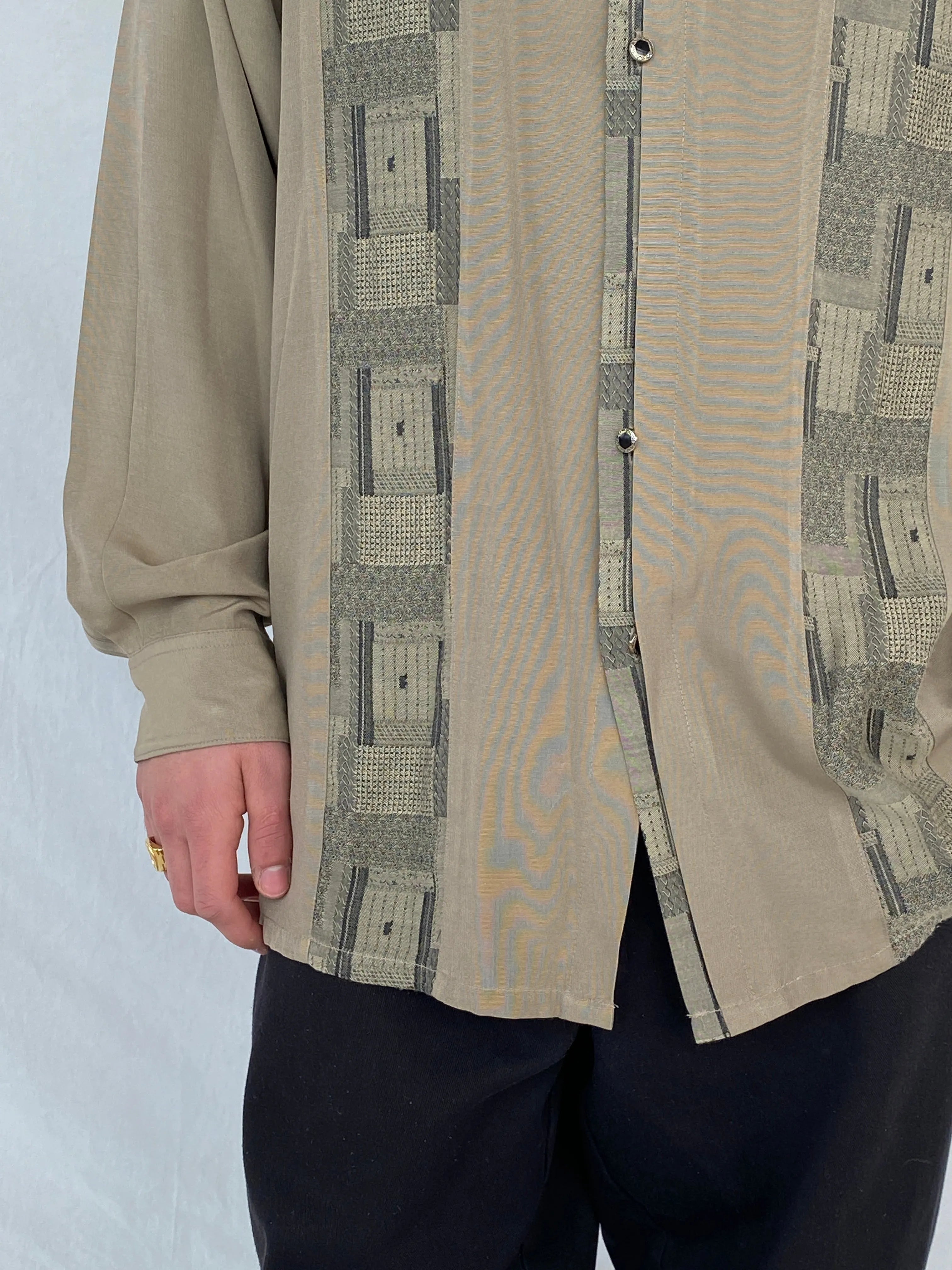 Vintage 90s New Step Men’s Long Sleeve Button Down Shirt with Patterned Stripes - L - Balagan Vintage Full sleeve Shirt 90s, full sleeve shirt, Hamza, mens shirt, printed shirt, winter