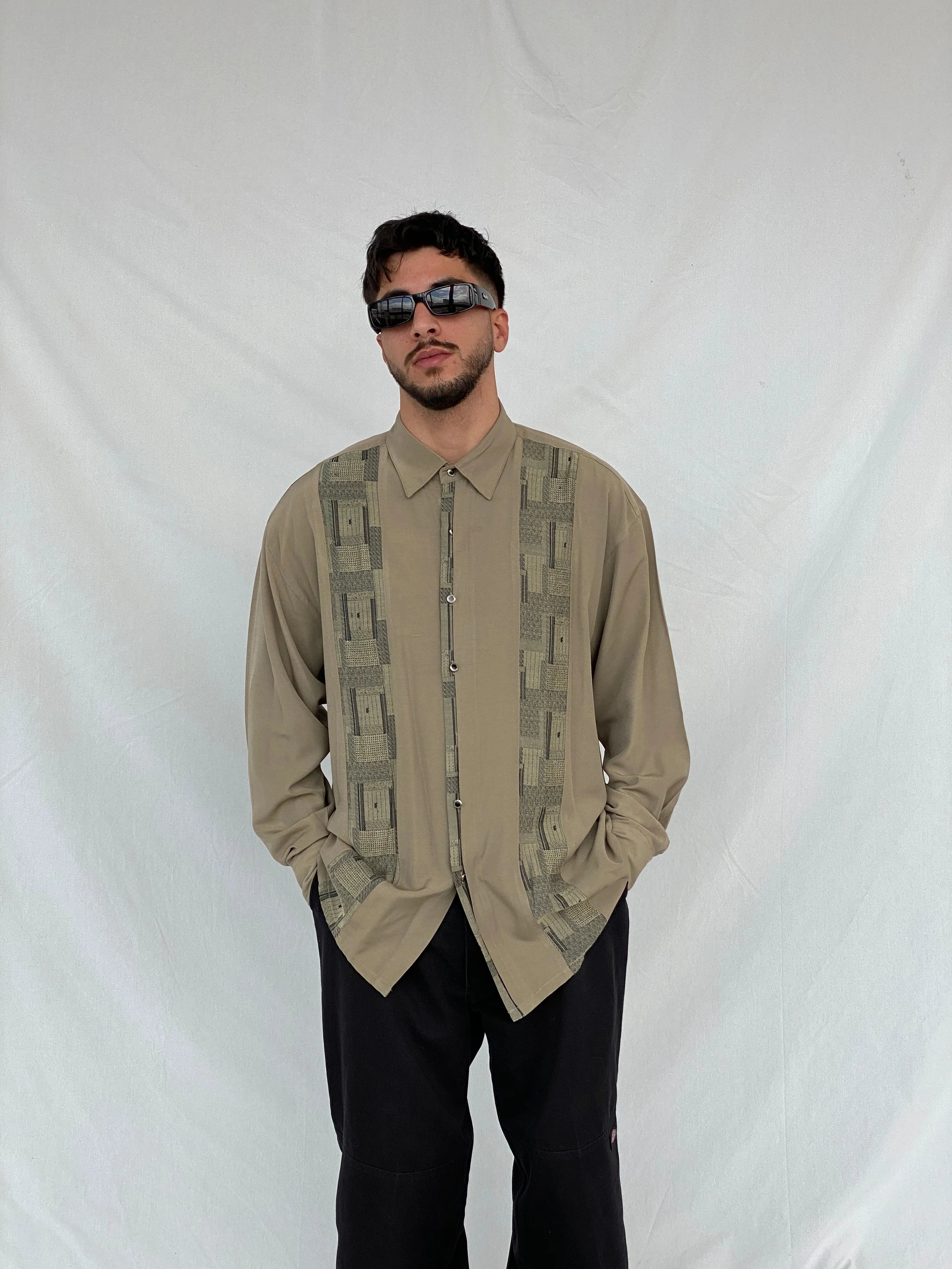 Vintage 90s New Step Men’s Long Sleeve Button Down Shirt with Patterned Stripes - L - Balagan Vintage Full sleeve Shirt 90s, full sleeve shirt, Hamza, mens shirt, printed shirt, winter
