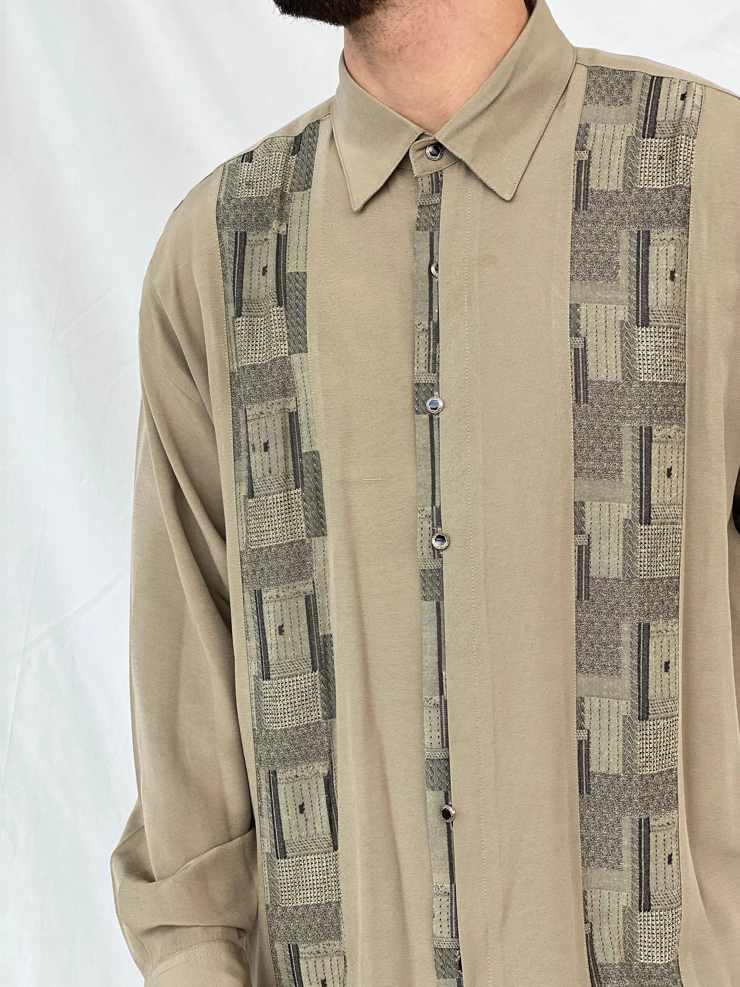 Vintage 90s New Step Men’s Long Sleeve Button Down Shirt with Patterned Stripes - L - Balagan Vintage Full sleeve Shirt 90s, full sleeve shirt, Hamza, mens shirt, printed shirt, winter