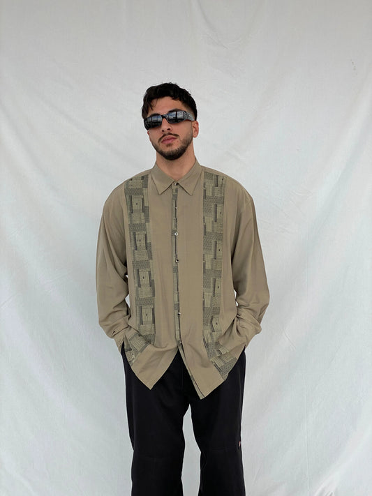 Vintage 90s New Step Men’s Long Sleeve Button Down Shirt with Patterned Stripes - L - Balagan Vintage Full sleeve Shirt 90s, full sleeve shirt, Hamza, mens shirt, printed shirt, winter