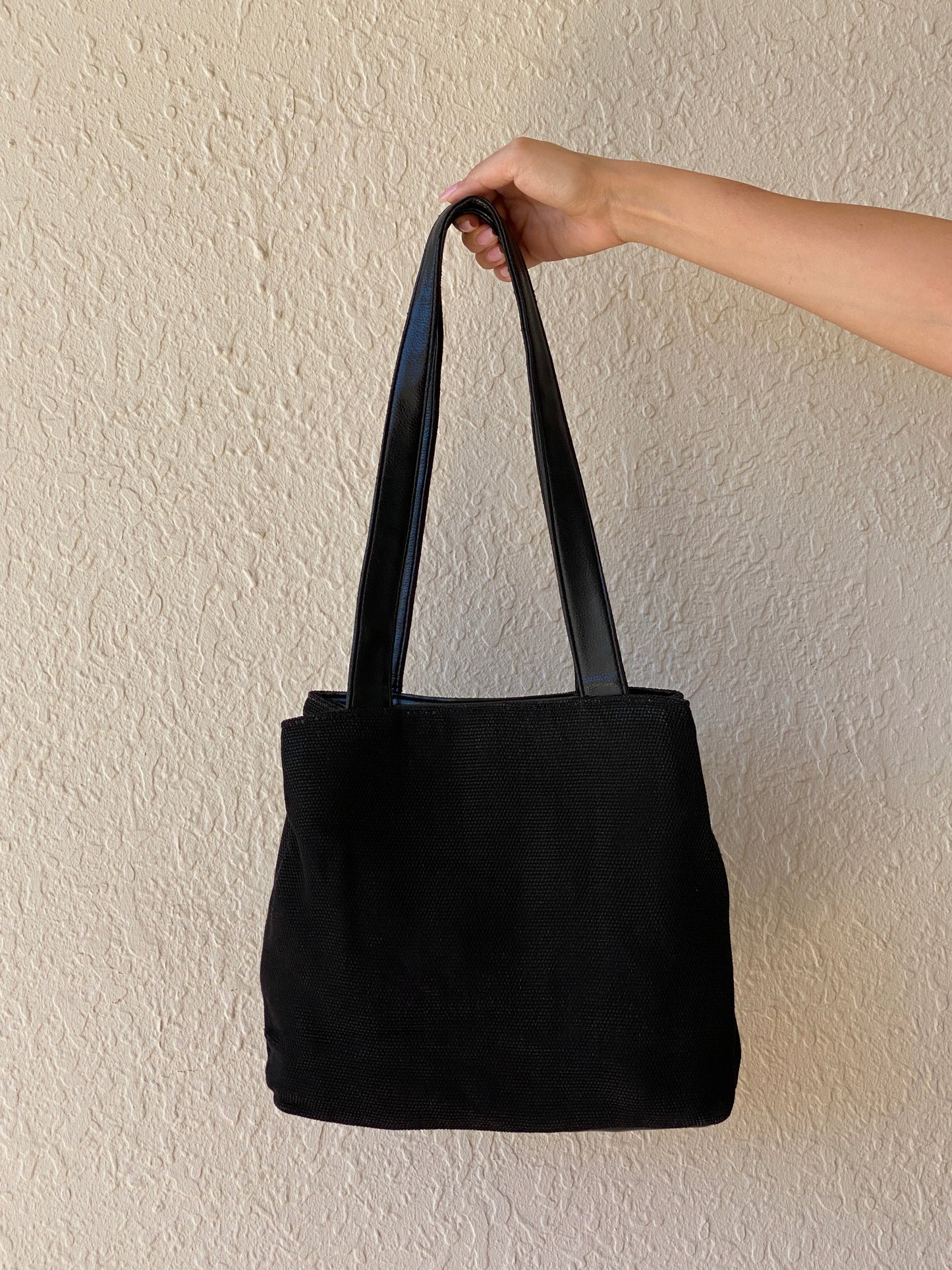 Vintage 90s Nine West Black Canvas Women’s Shoulder Bucket Bag - Balagan Vintage Handbags 00s, 90s, bag, NEW IN, shoulder bag, Y2K