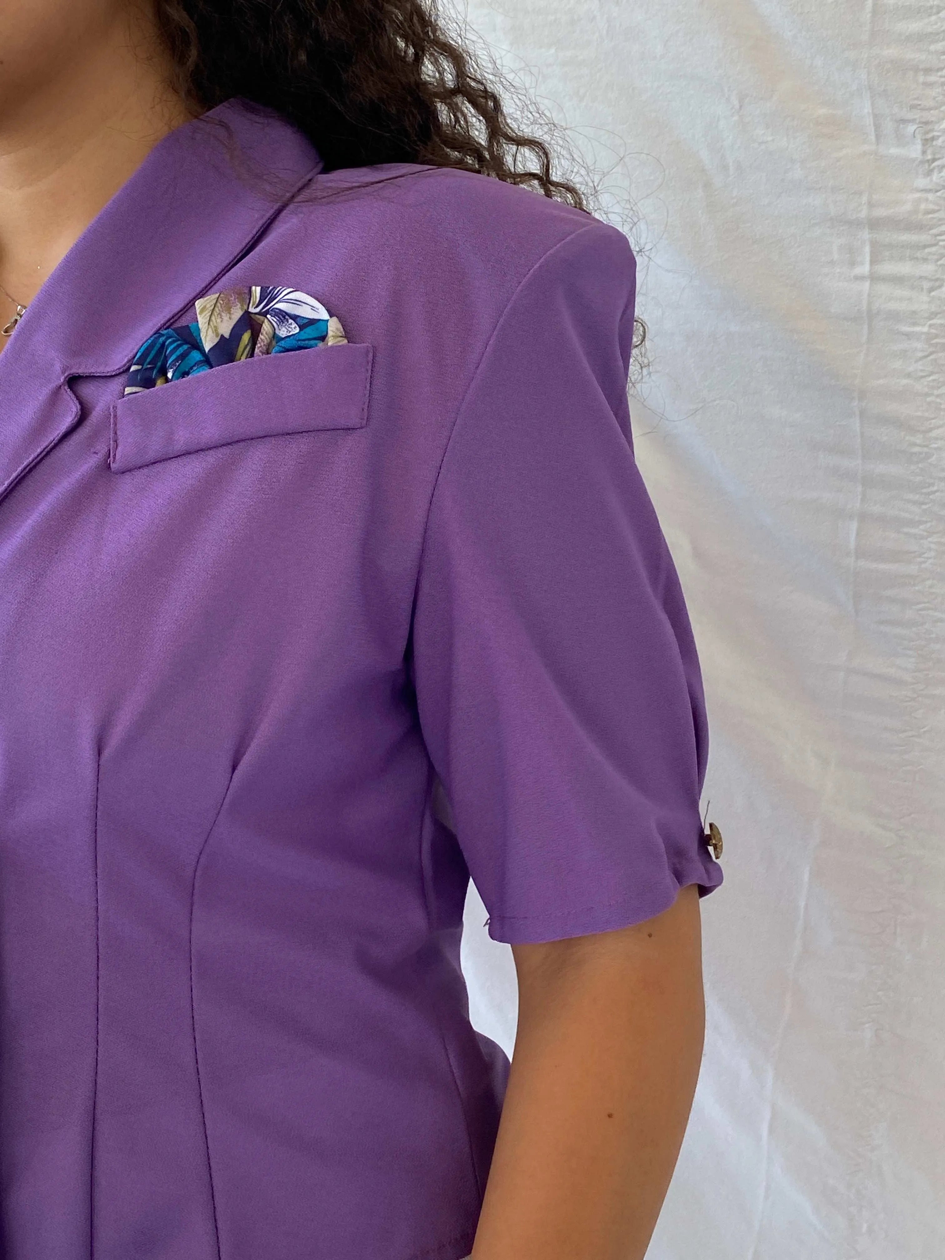 Vintage 90s Pleat Half-Sleeve Purple Buttoned Women’s Blazer - L - Balagan Vintage Half Sleeve Blazer 00s, 90s, blazer, Dina, half sleeve blazer, mesh, mesh top, vintage blazer