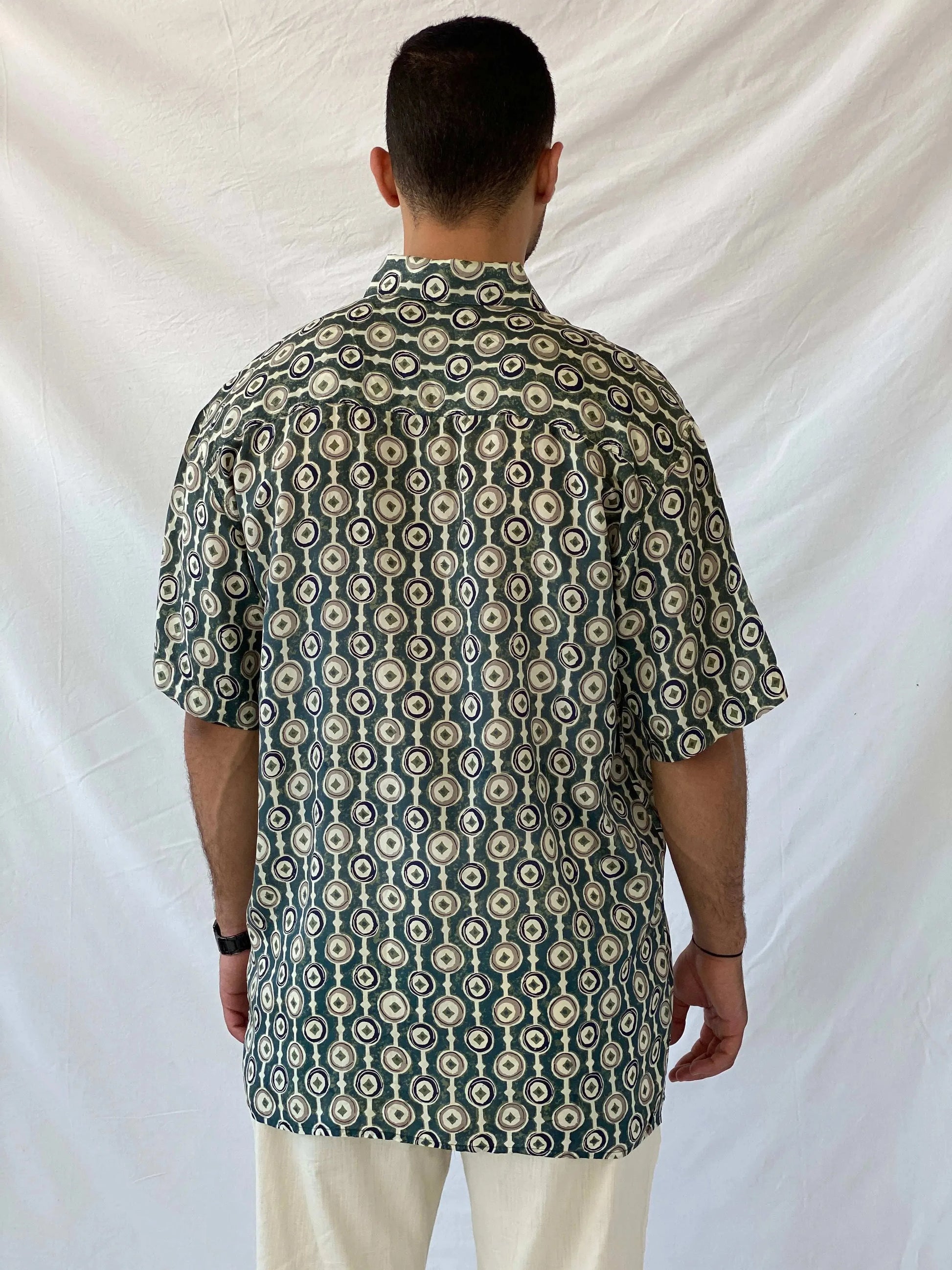 Vintage 90s Robert Stock Half Sleeve Silk Shirt - L - Balagan Vintage Half Sleeve Top 90s, half sleeve shirt, mens shirt, printed shirt, printed silk shirt, Ramez, silk shirt