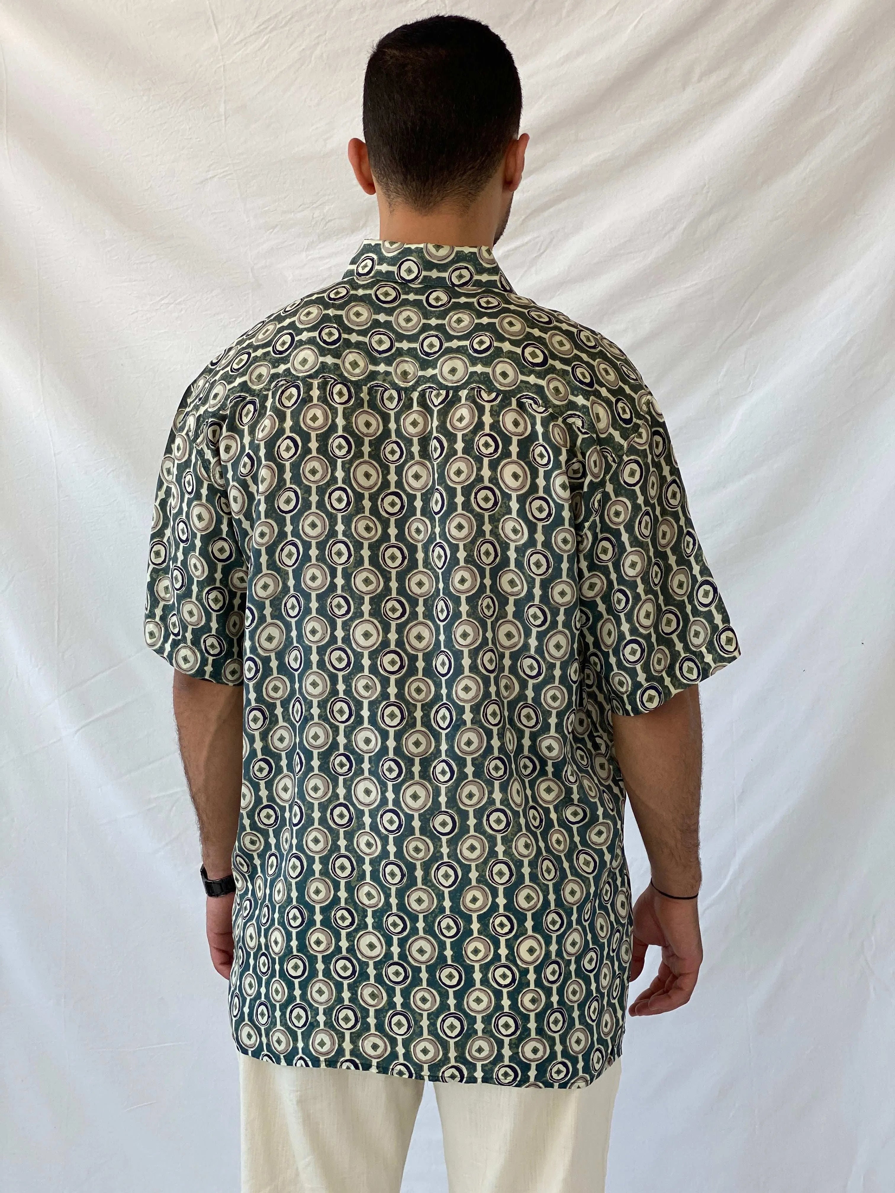 Vintage 90s Robert Stock Half Sleeve Silk Shirt - L - Balagan Vintage Half Sleeve Top 90s, half sleeve shirt, mens shirt, printed shirt, printed silk shirt, Ramez, silk shirt