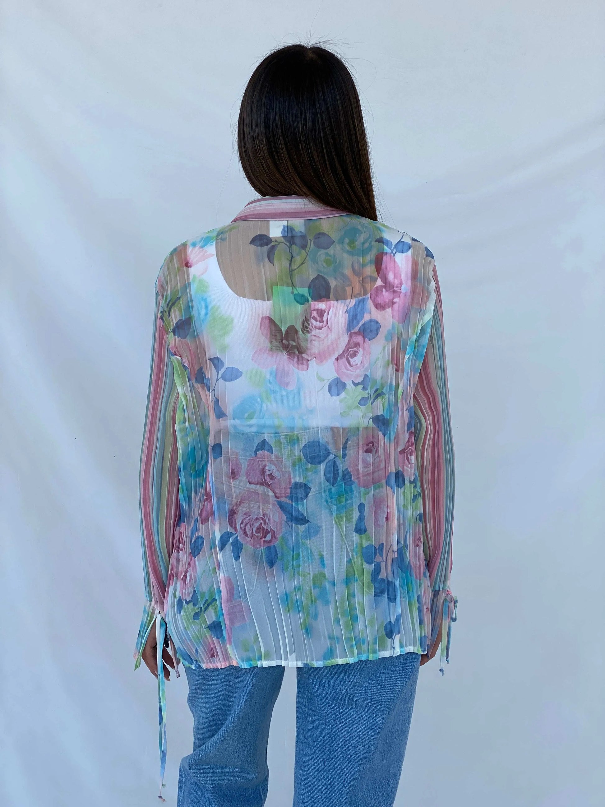 Vintage 90s SE STENAU Sheer Floral Shirt - Size XL - Balagan Vintage Full Sleeve Shirt 90s, floral, floral mesh, floral print, floral shirt, Juana