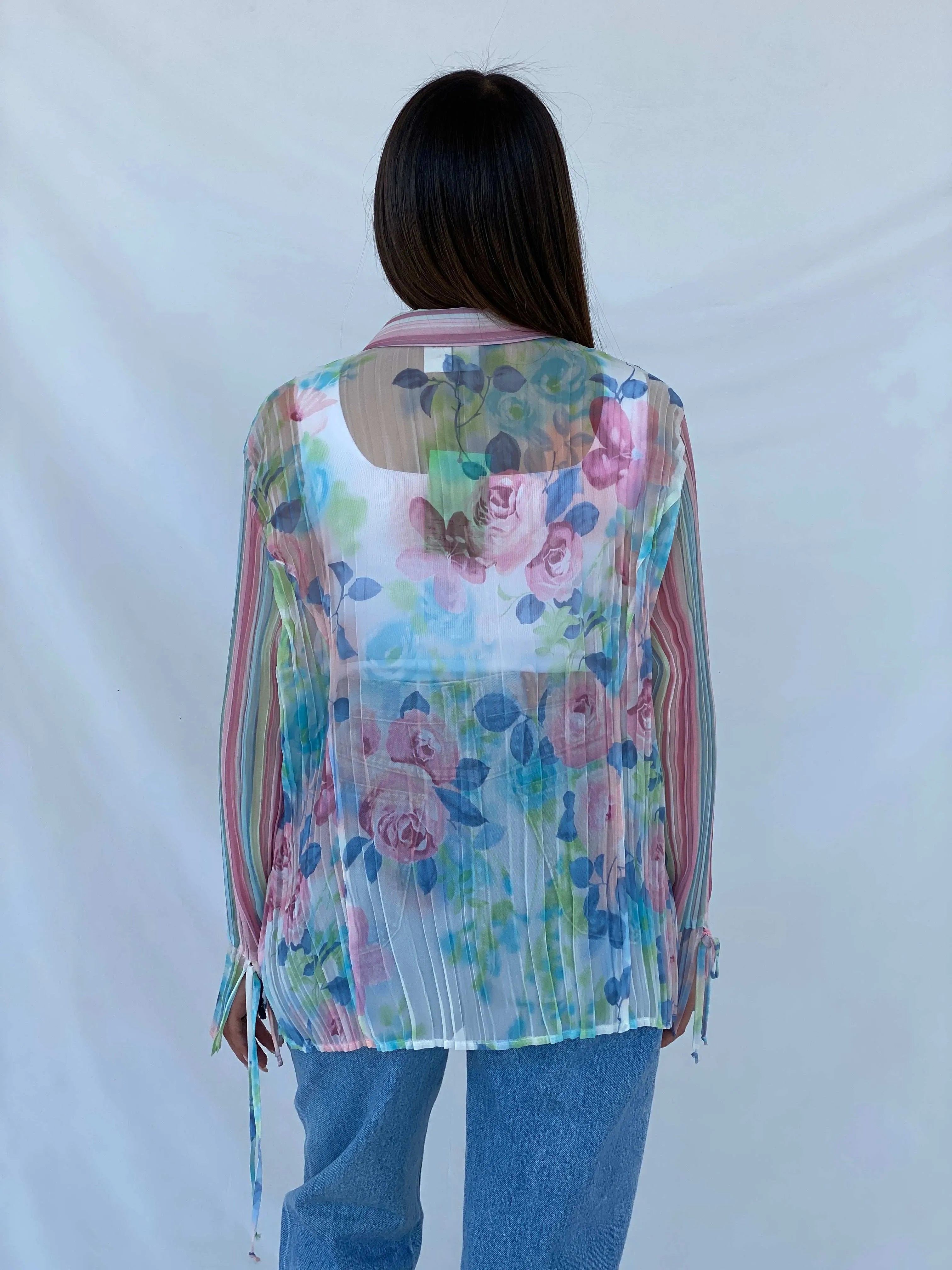 Vintage 90s SE STENAU Sheer Floral Shirt - Size XL - Balagan Vintage Full Sleeve Shirt 90s, floral, floral mesh, floral print, floral shirt, Juana