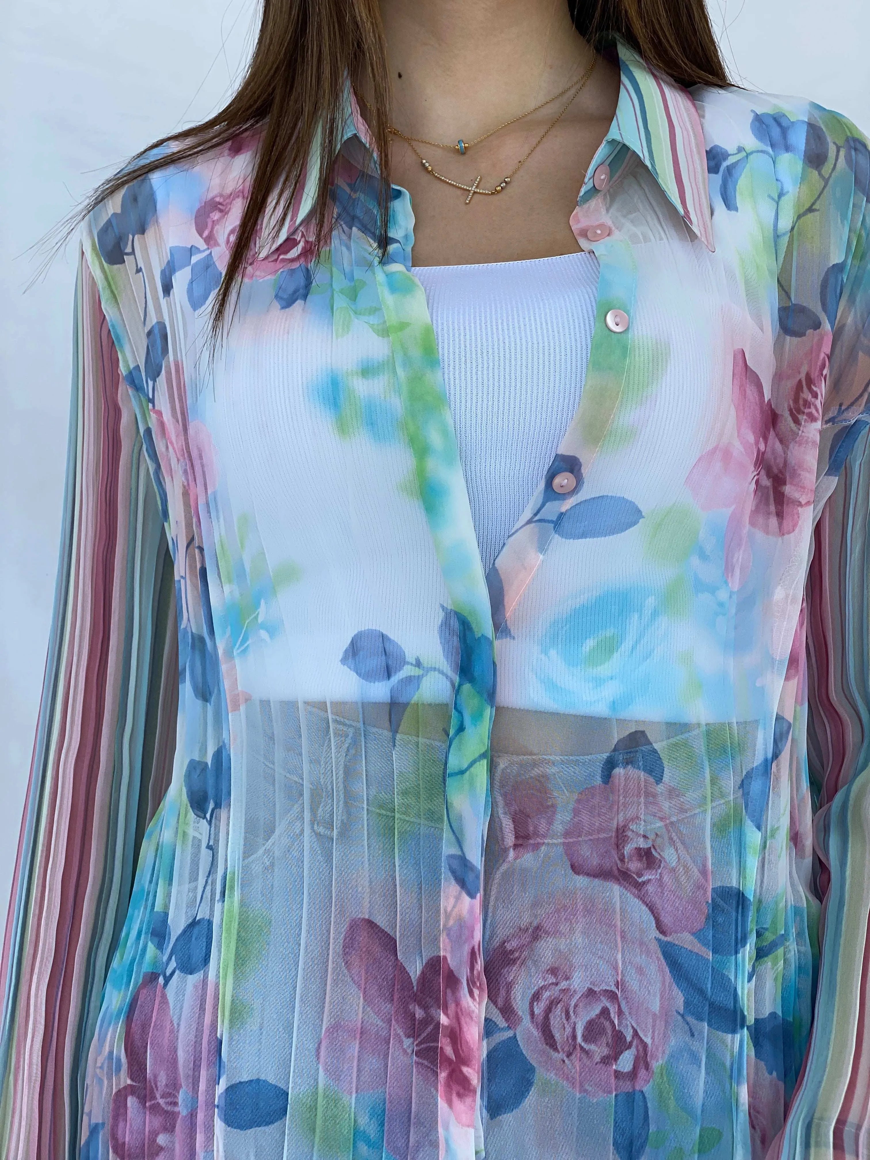 Vintage 90s SE STENAU Sheer Floral Shirt - Size XL - Balagan Vintage Full Sleeve Shirt 90s, floral, floral mesh, floral print, floral shirt, Juana