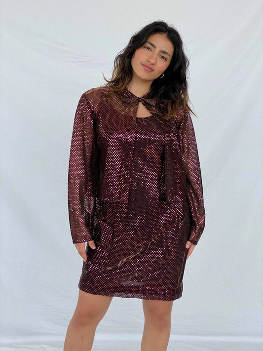Vintage 90s Sequined Mesh Party Dress Set - Size L - Balagan Vintage Midi Dress 90s, 90s dress, dress, Lana, vintage dress