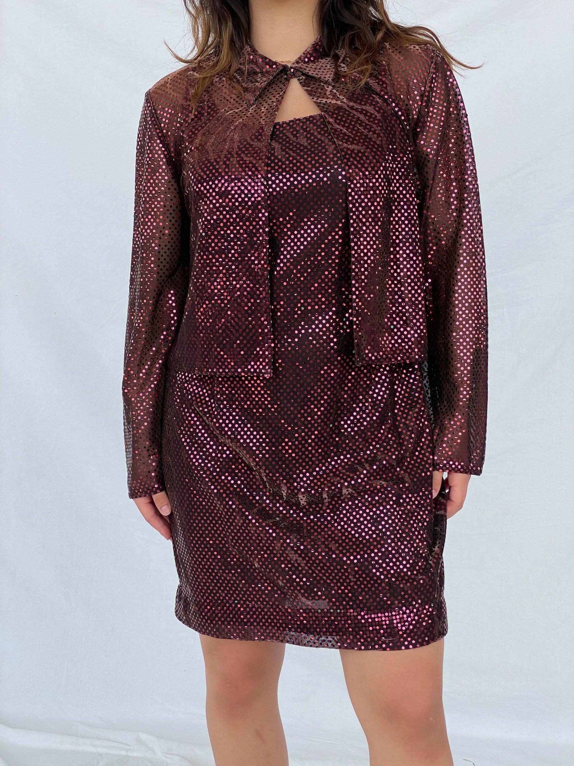 Vintage 90s Sequined Mesh Party Dress Set - Size L - Balagan Vintage Midi Dress 90s, 90s dress, dress, Lana, vintage dress