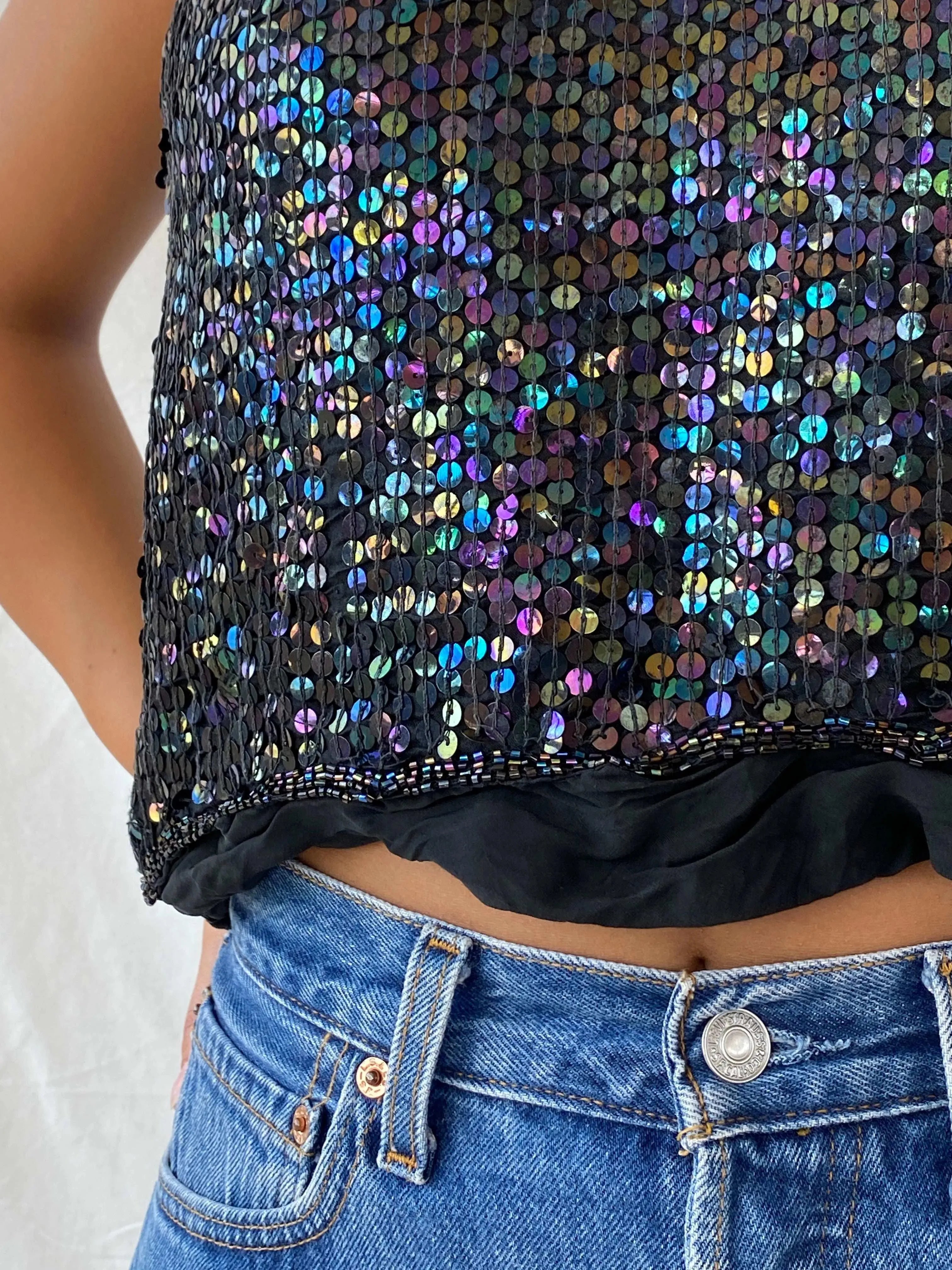 Vintage 90s Sequined Silk Cami Top - M - Balagan Vintage Cami Cami, Deals, Lana, shimmer, summer