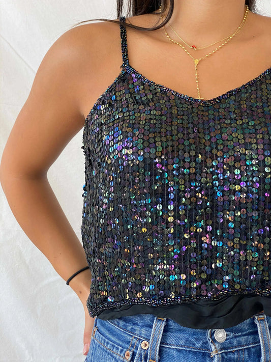 Vintage 90s Sequined Silk Cami Top - M - Balagan Vintage Cami Cami, Deals, Lana, shimmer, summer