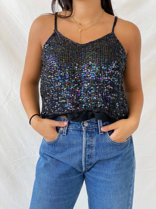 Vintage 90s Sequined Silk Cami Top - M - Balagan Vintage Cami Cami, Deals, Lana, shimmer, summer
