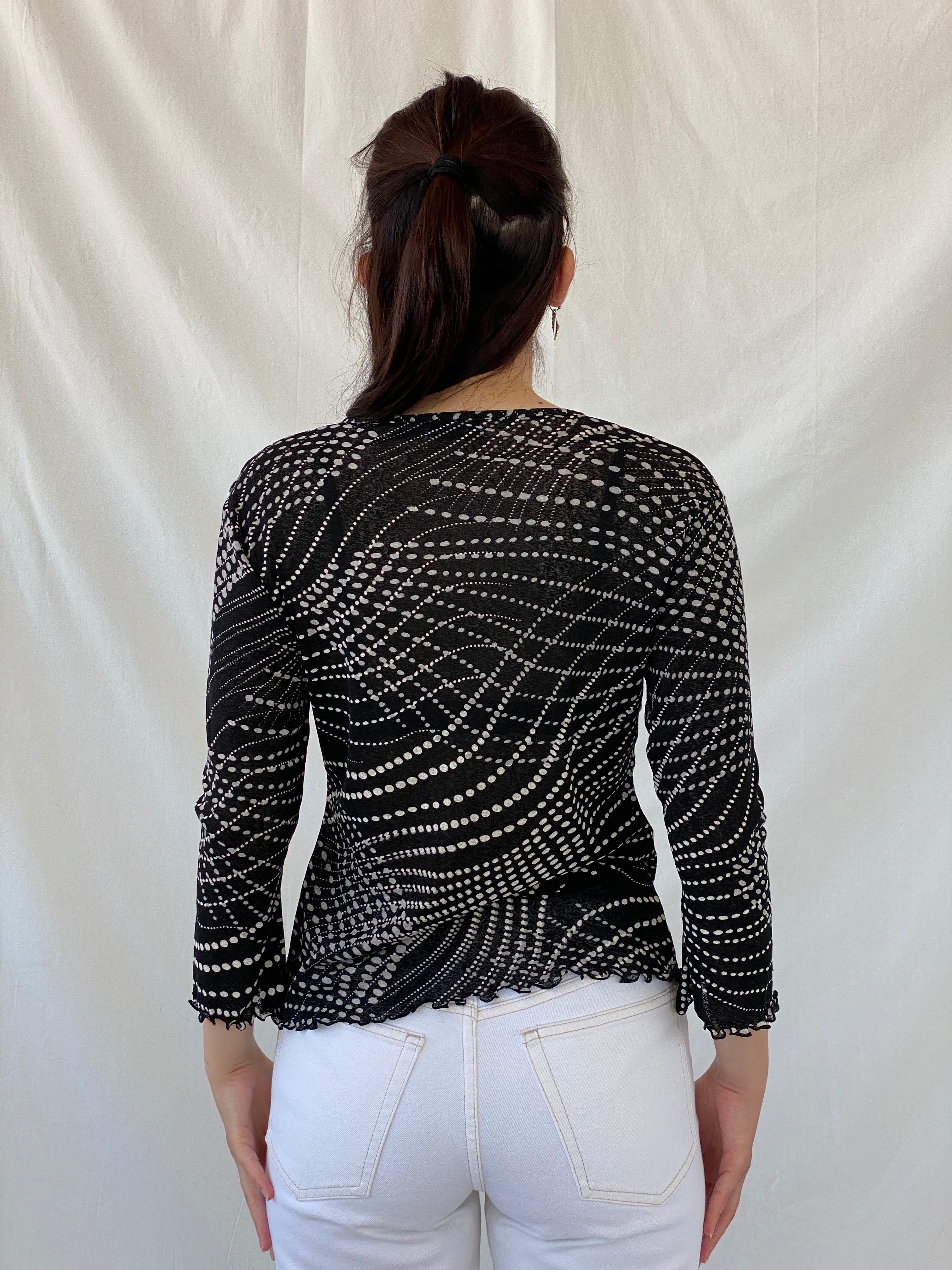 Vintage 90s SOLO Italy Black White Polka Dot Long Sleeve Mesh Top - L - Balagan Vintage Full Sleeve Top 90s, Ayah, mesh, NEW IN, summer, women top