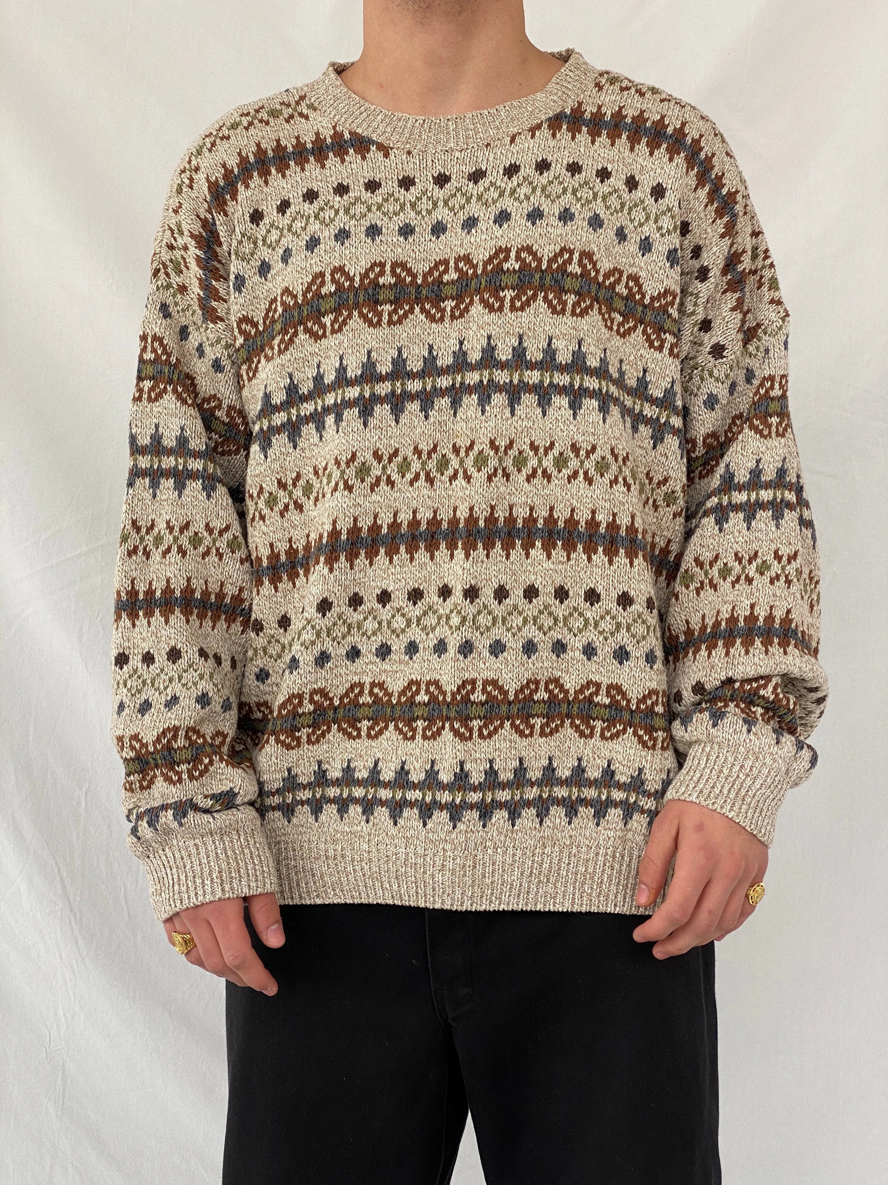 Vintage 90s St. John’s Bay Men’s Cream Western Patterned Knitted Sweater - 3XL - Balagan Vintage Sweater 90s, Hamza, knitted sweater, sweater, winter
