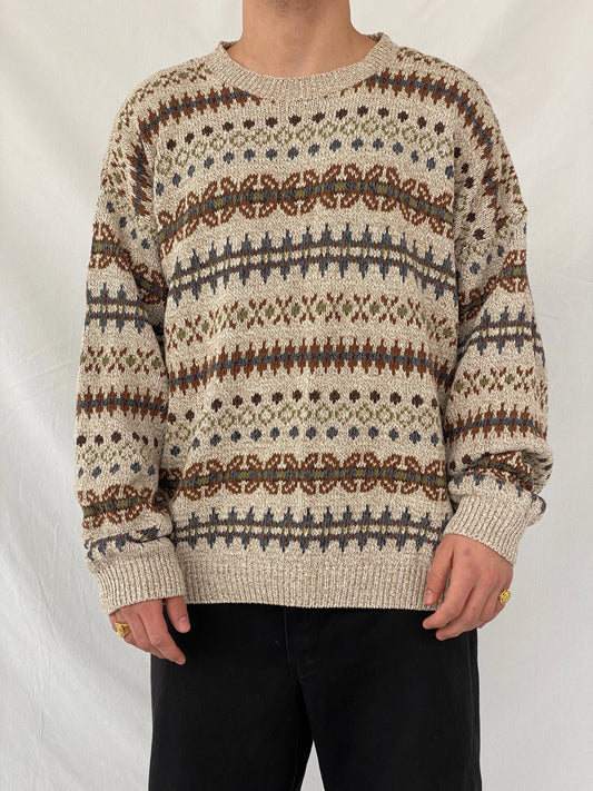 Vintage 90s St. John’s Bay Men’s Cream Western Patterned Knitted Sweater - 3XL - Balagan Vintage Sweater 90s, Hamza, knitted sweater, sweater, winter