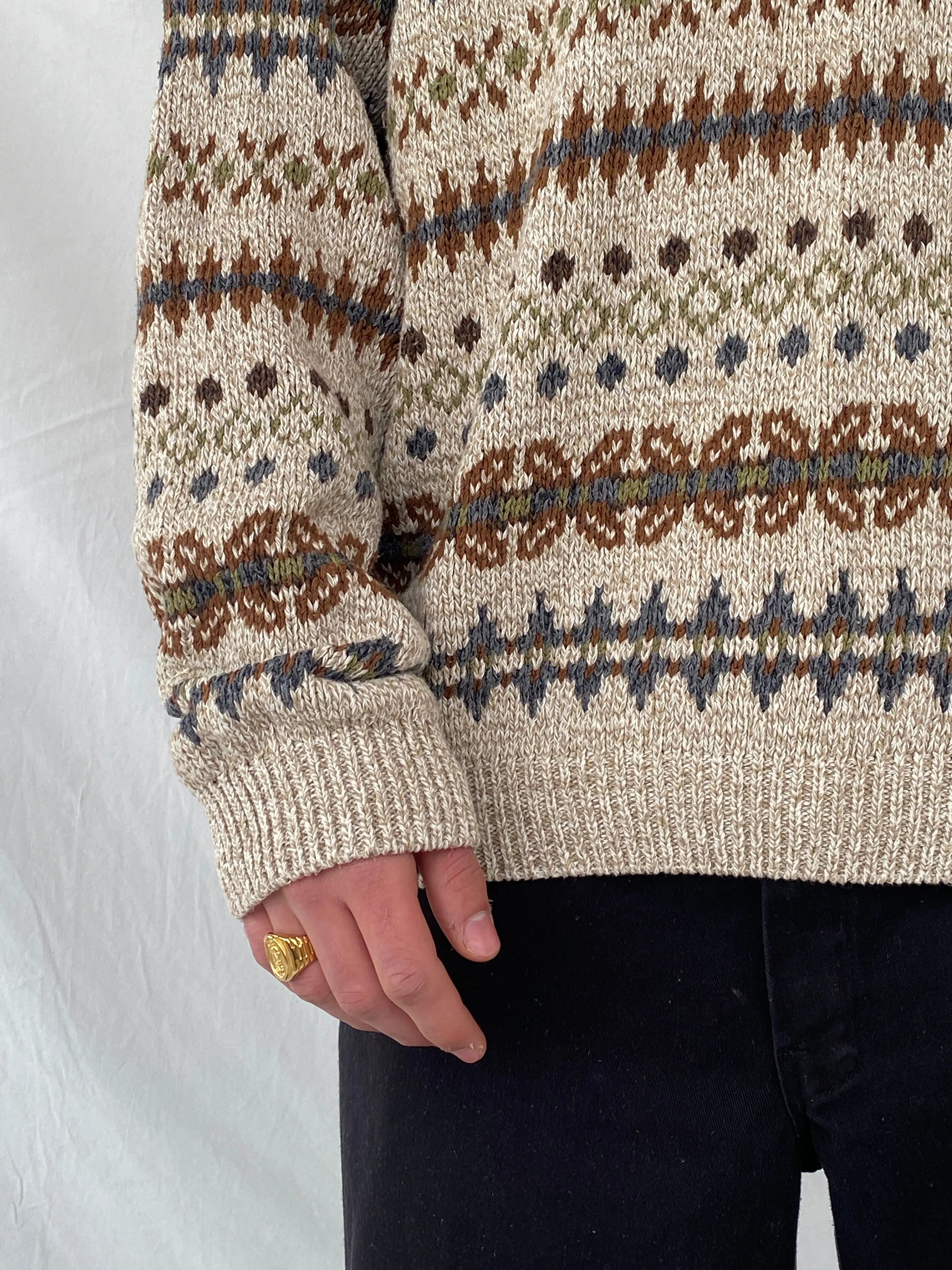 Vintage 90s St. John’s Bay Men’s Cream Western Patterned Knitted Sweater - 3XL - Balagan Vintage Sweater 90s, Hamza, knitted sweater, sweater, winter