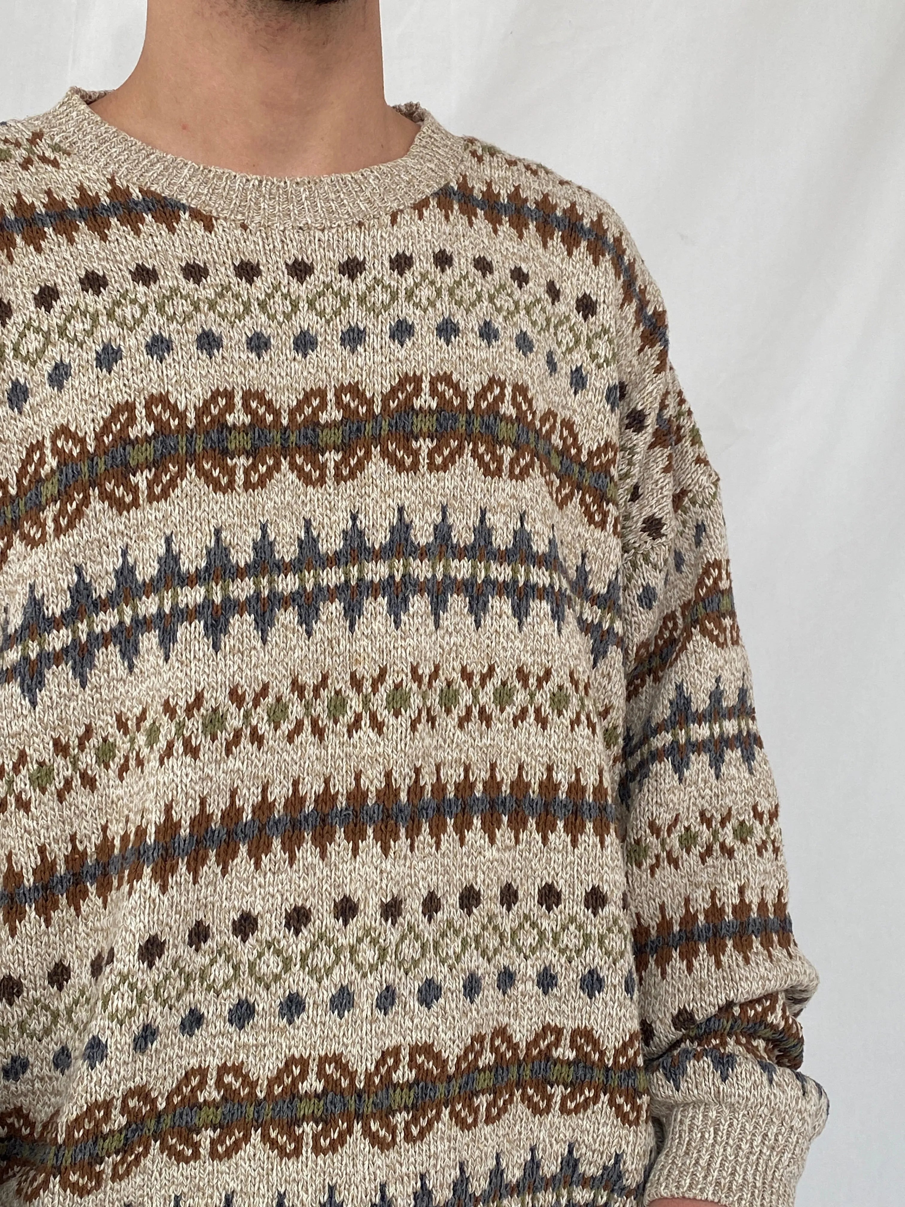 Vintage 90s St. John’s Bay Men’s Cream Western Patterned Knitted Sweater - 3XL - Balagan Vintage Sweater 90s, Hamza, knitted sweater, sweater, winter
