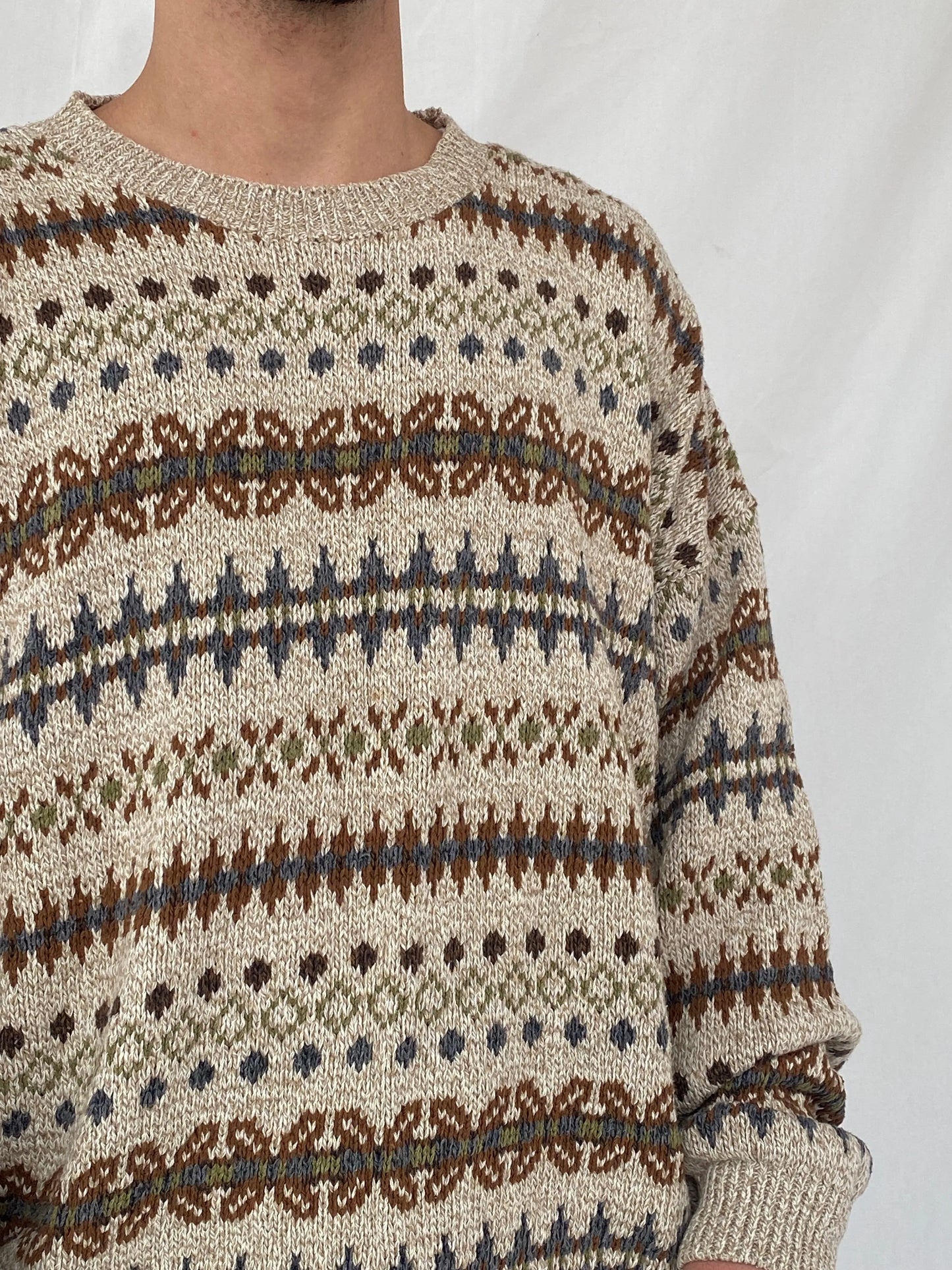 Vintage 90s St. John’s Bay Men’s Cream Western Patterned Knitted Sweater - 3XL - Balagan Vintage Sweater 90s, Hamza, knitted sweater, sweater, winter