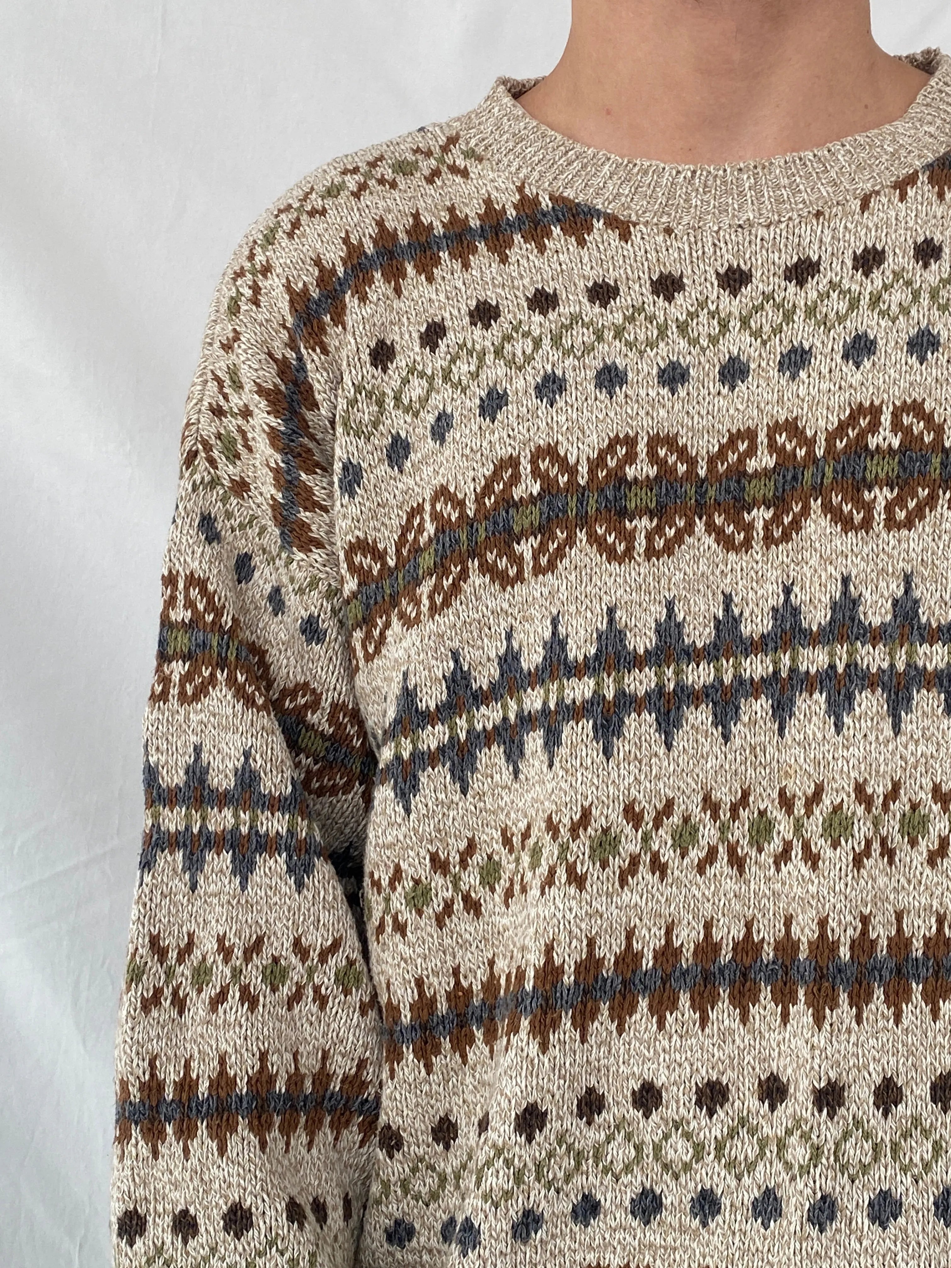 Vintage 90s St. John’s Bay Men’s Cream Western Patterned Knitted Sweater - 3XL - Balagan Vintage Sweater 90s, Hamza, knitted sweater, sweater, winter