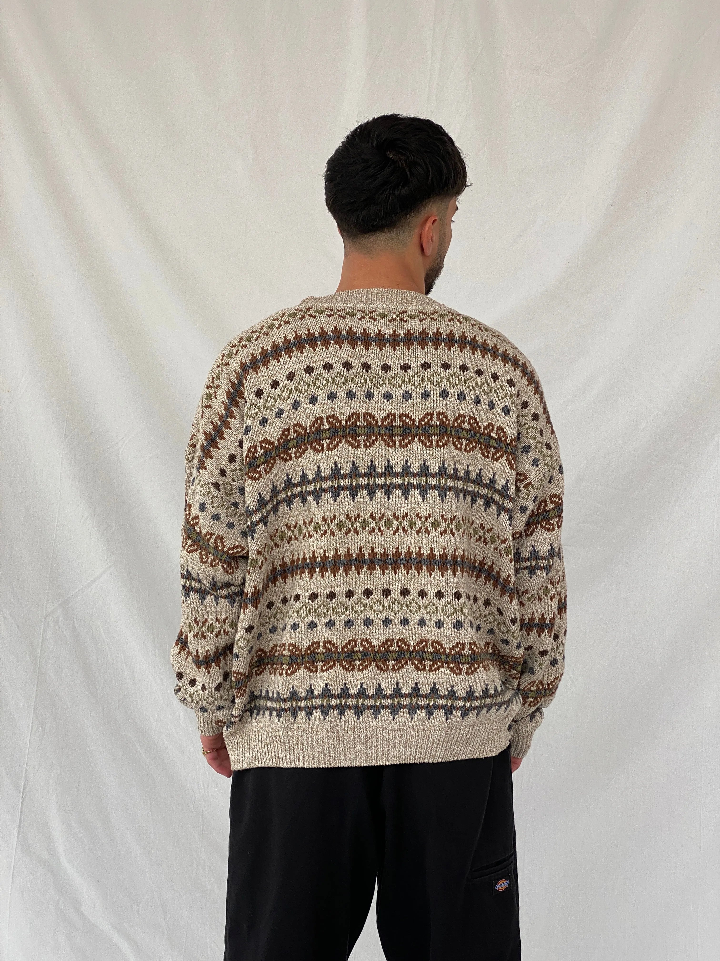 Vintage 90s St. John’s Bay Men’s Cream Western Patterned Knitted Sweater - 3XL - Balagan Vintage Sweater 90s, Hamza, knitted sweater, sweater, winter