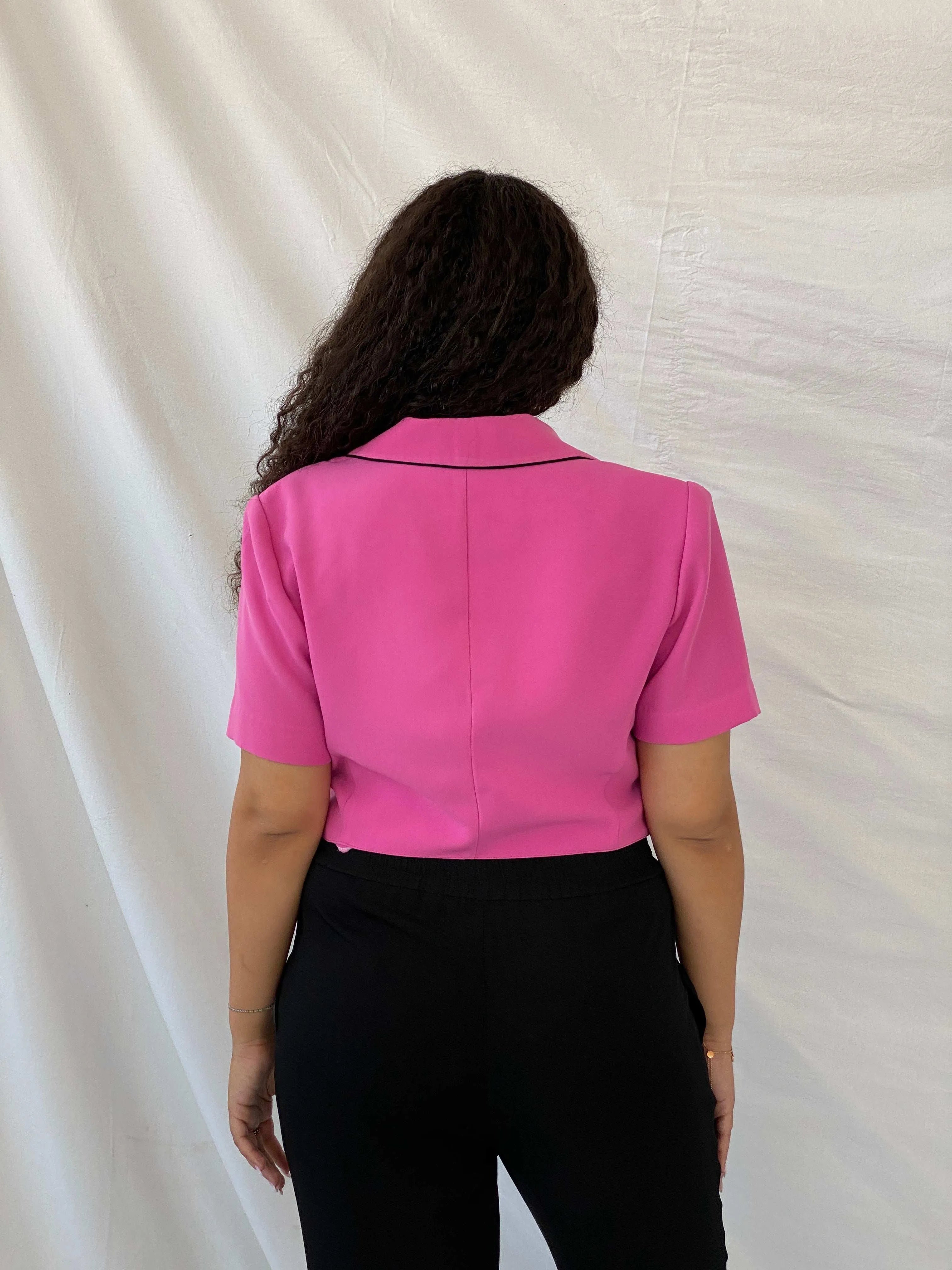 Vintage 90s Studio I Hot Pink Cropped Half-Sleeve Blazer - L - Balagan Vintage Half Sleeve Blazer 00s, 90s, cropped, Dina, floral top, half sleeve blazer, mesh, mesh top