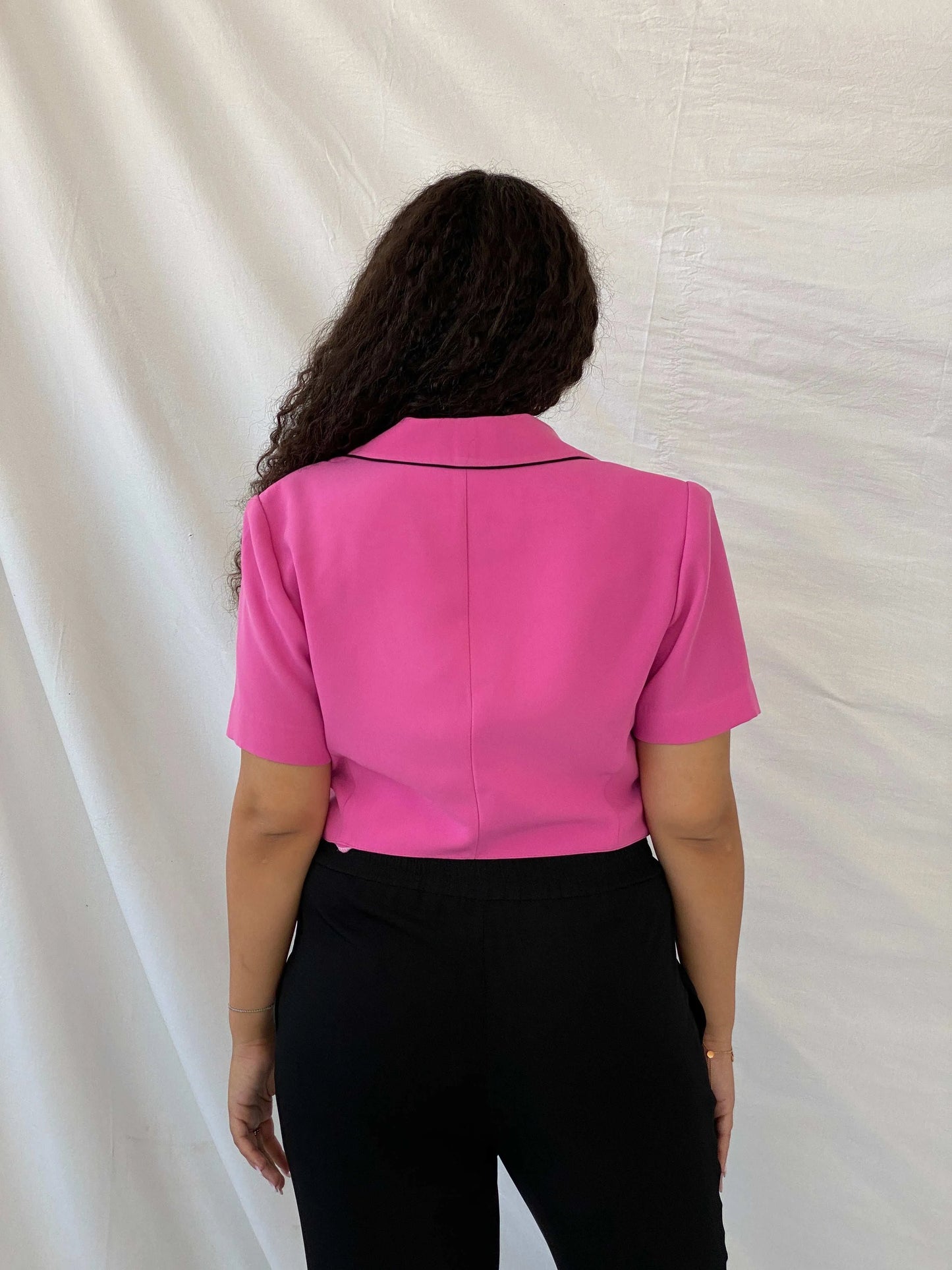 Vintage 90s Studio I Hot Pink Cropped Half-Sleeve Blazer - L - Balagan Vintage Half Sleeve Blazer 00s, 90s, Coats&Jackets, cropped, Dina, floral top, half sleeve blazer, mesh, mesh top, Women's Blazers