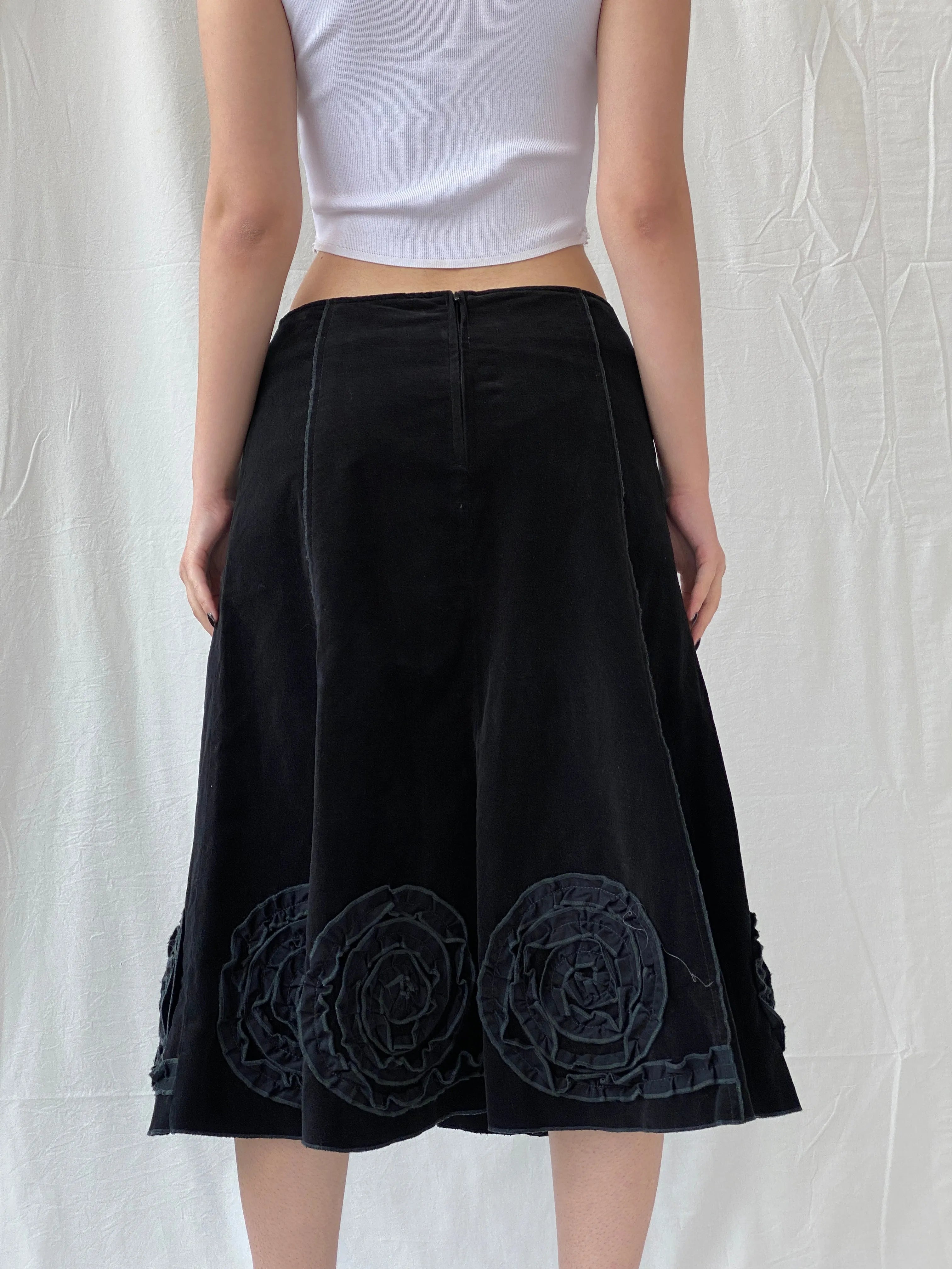 Vintage 90s Tence Black Grunge Spiral Details Midi Velvet A-Line Skirt - M - Balagan Vintage Midi Skirt 00s, Ayah, midi skirt, women skirt