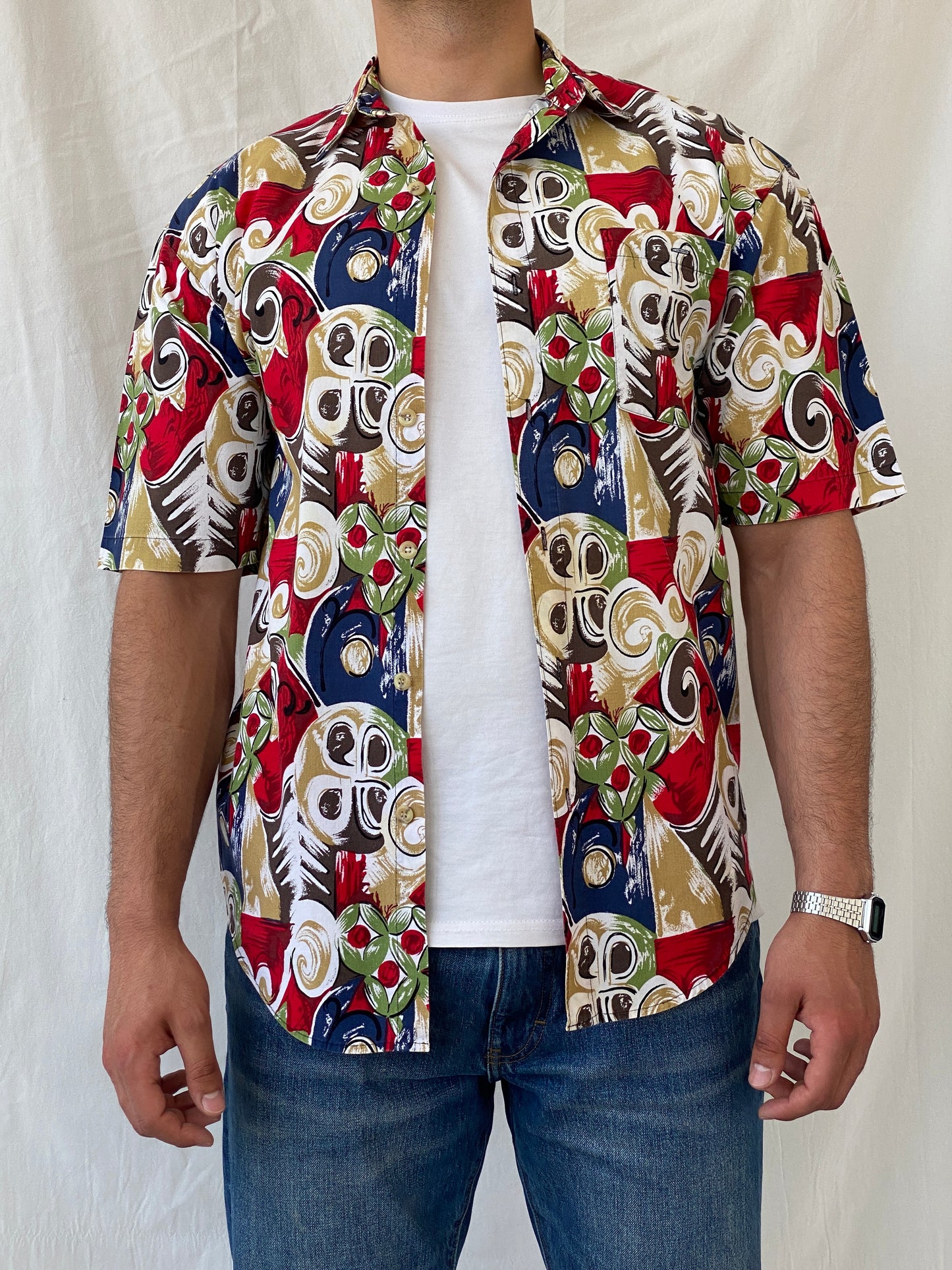 Vintage 90s The Design Crew Men’s Short Sleeve Abstract Multi-color Cotton Shirt - M - Balagan Vintage Half Sleeve Shirt 90s, half sleeve shirt, Hawaiian shirt, mens shirt, printed shirt, Ramez, silk