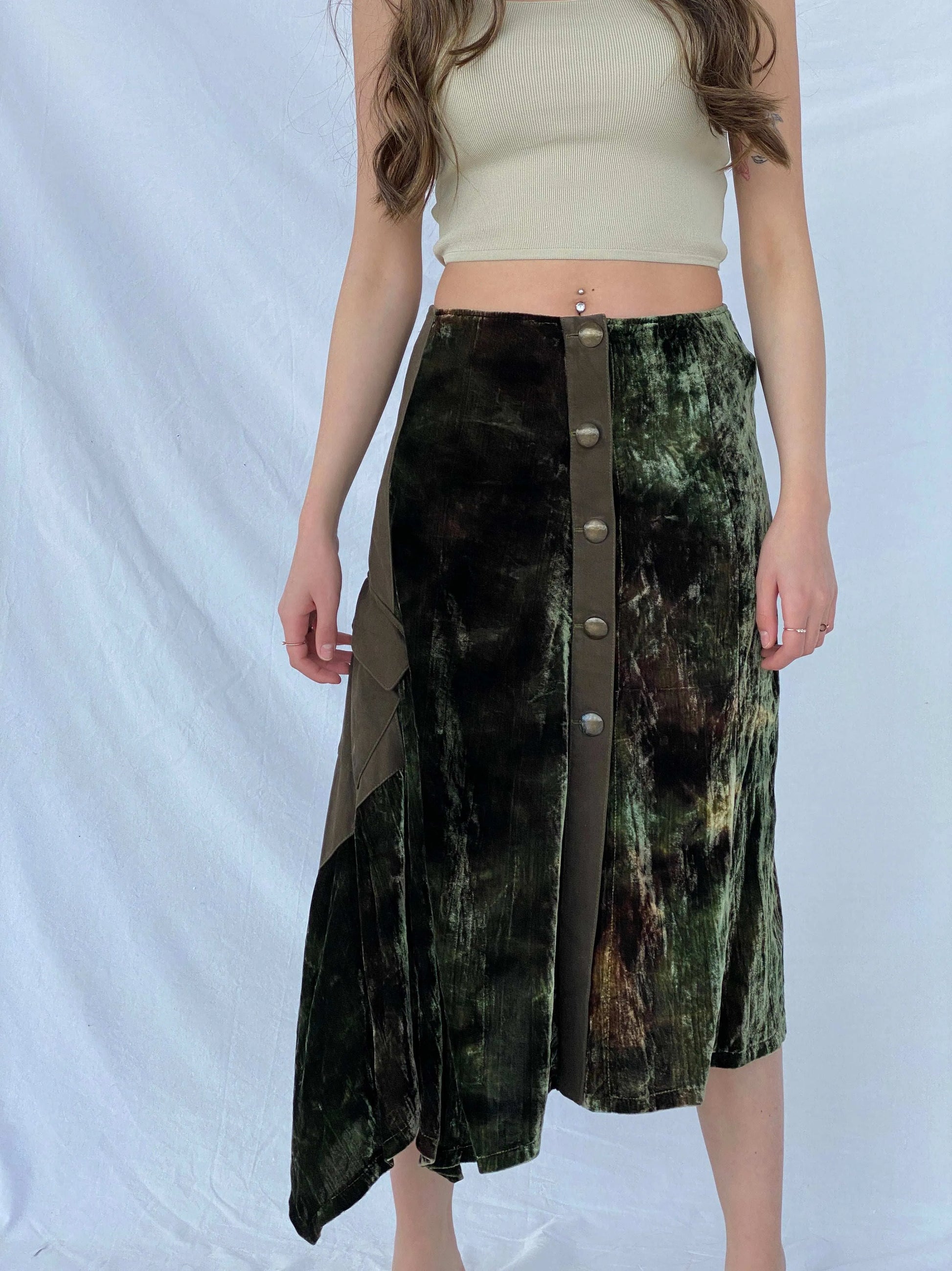 Vintage 90s TUZZI Velvet Asymmetrical Midi Skirt - Size M - Balagan Vintage 90s, midi skirt, Mira, velvet