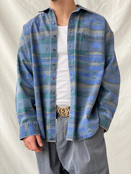 Vintage 90s Woolrich Men’s Long Sleeve Blue Cotton Button Down Shirt - L - Balagan Vintage Full Sleeve Shirt cotton shirt, cowboy, full sleeve shirt, Hamza, printed shirt, shirt