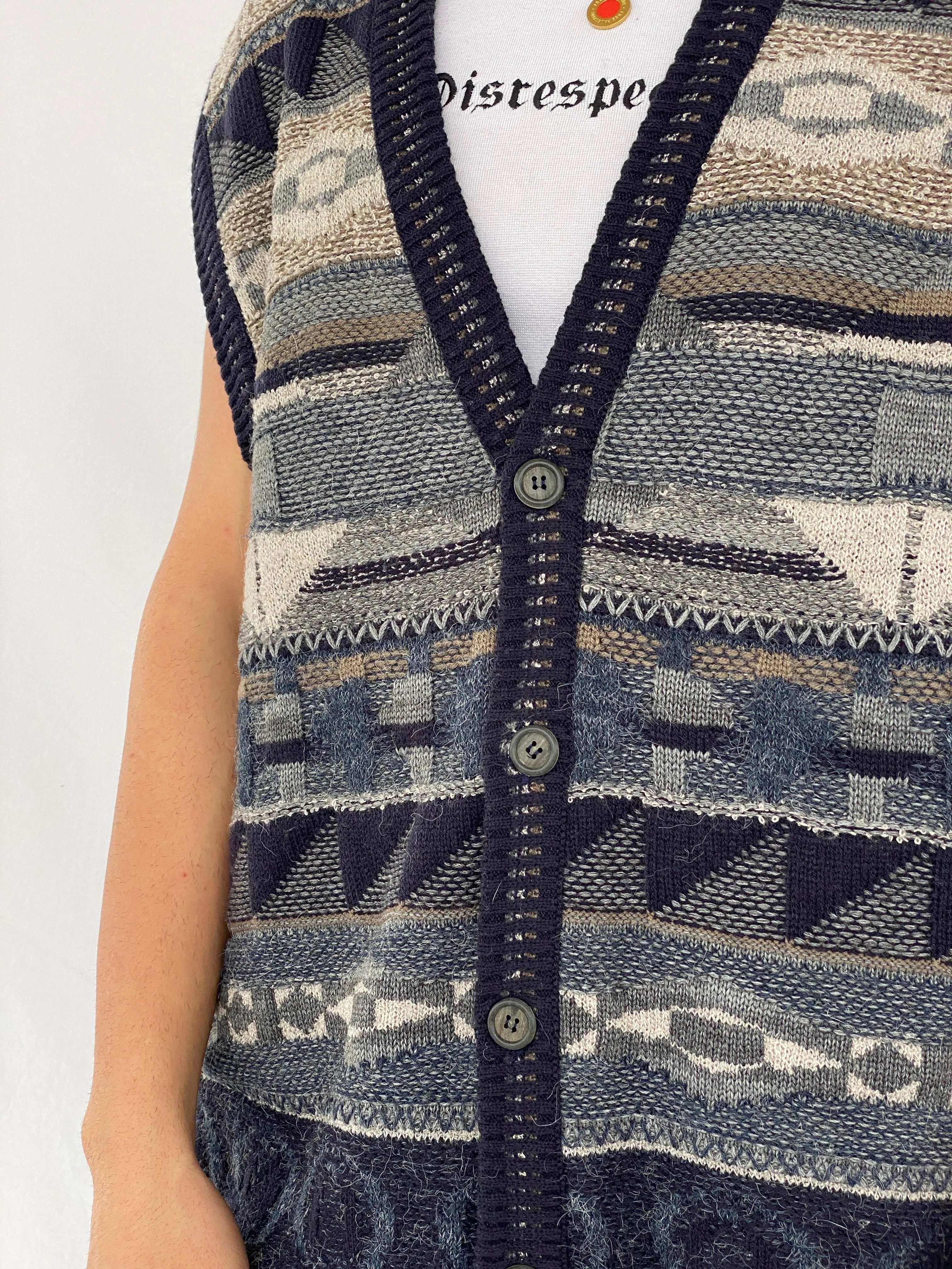 Vintage 90s Woolworths Knitted Navy Sweater Vest - Size XL - Balagan Vintage Vest 90s, Abdullah, knitted vest, mens vest, vest, winter, wool vest
