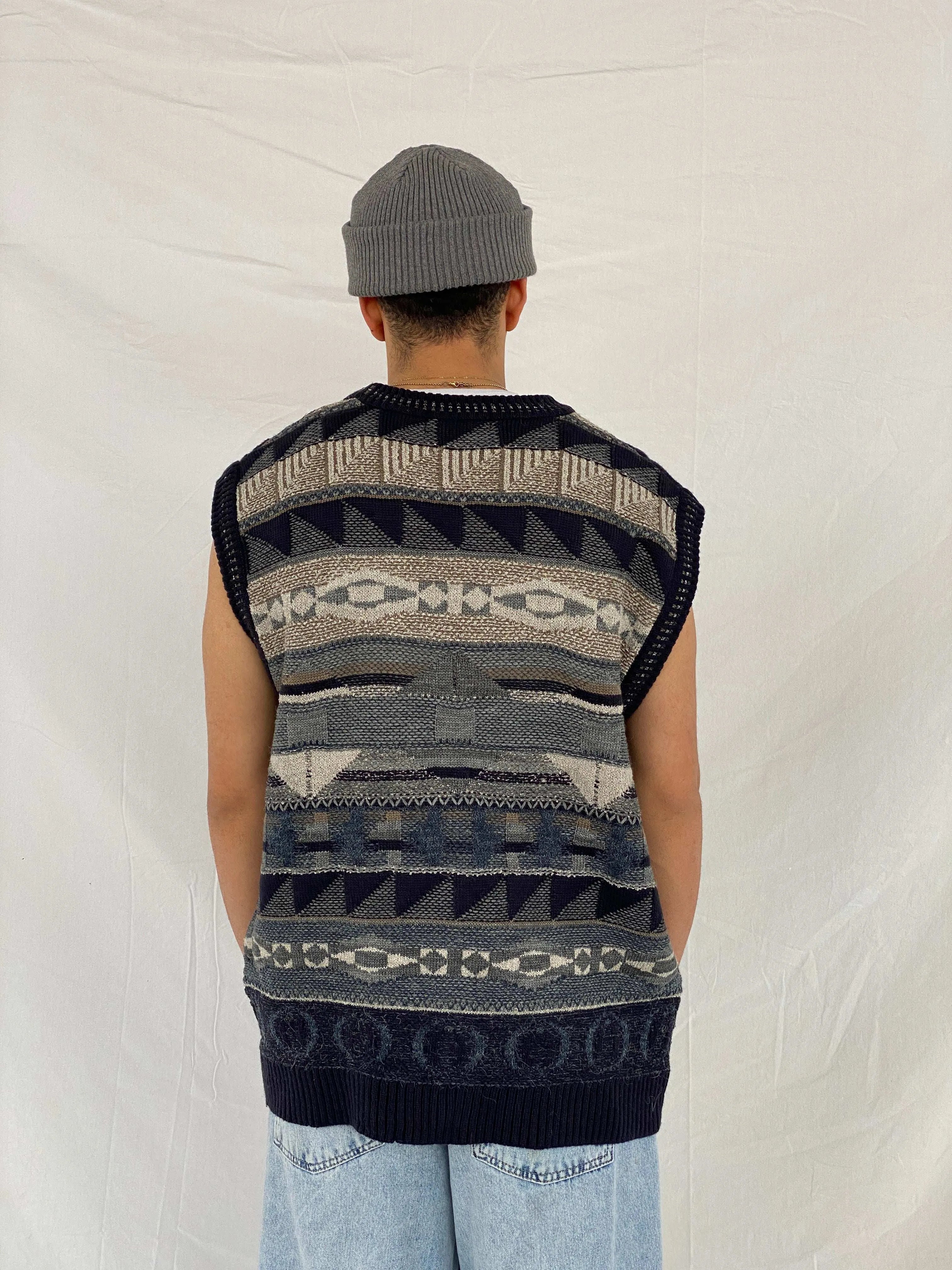 Vintage 90s Woolworths Knitted Navy Sweater Vest - Size XL - Balagan Vintage Vest 90s, Abdullah, knitted vest, mens vest, vest, winter, wool vest