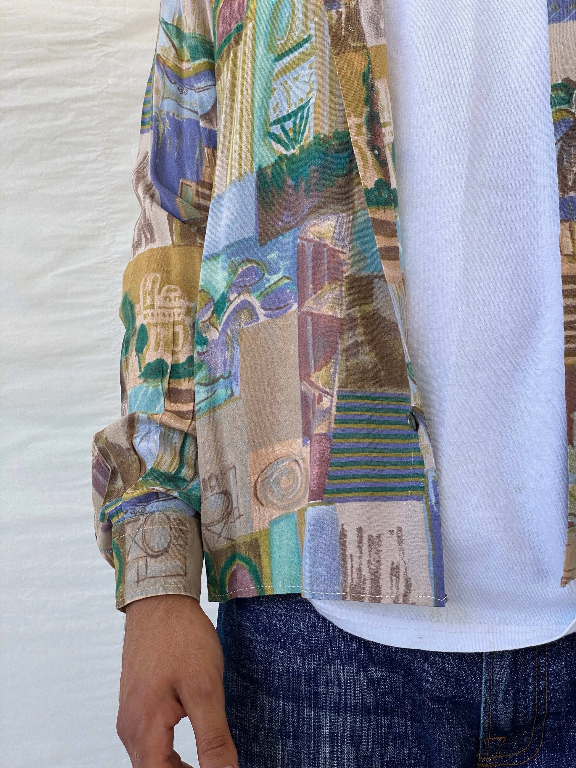 Vintage 90s Zazzi Men’s Button Up Printed Shirt - XL - Balagan Vintage Full sleeve Shirt 90s, full sleeve shirt, mens shirt, printed shirt, Ramez