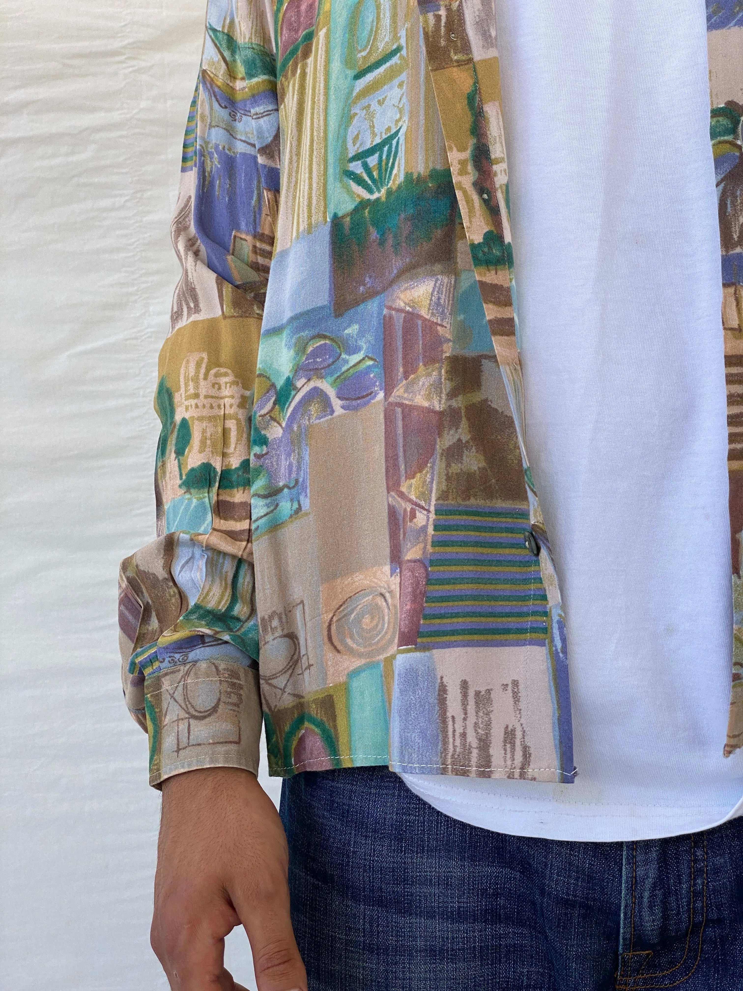 Vintage 90s Zazzi Men’s Button Up Printed Shirt - XL - Balagan Vintage Full sleeve Shirt 90s, full sleeve shirt, mens shirt, printed shirt, Ramez