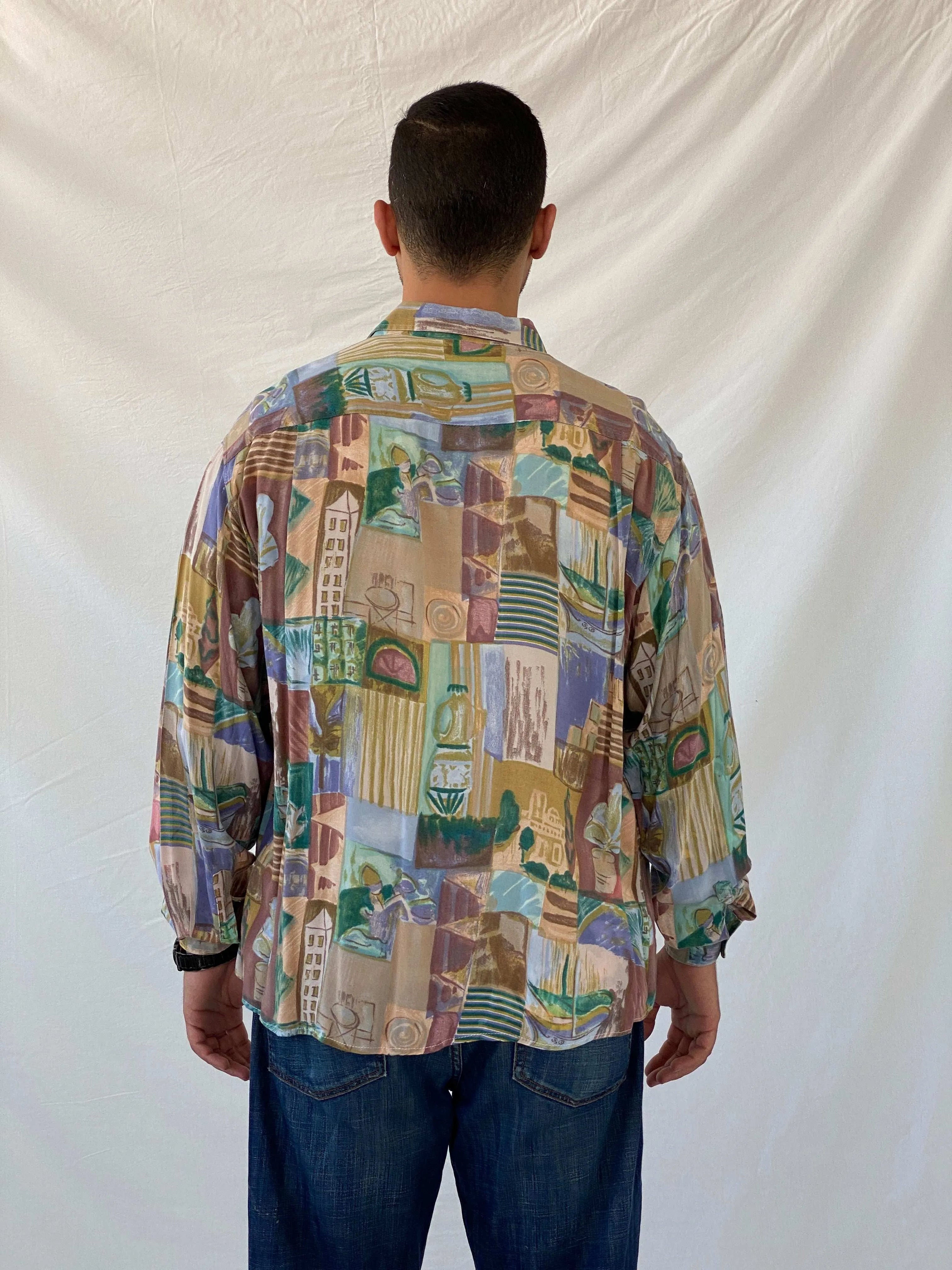 Vintage 90s Zazzi Men’s Button Up Printed Shirt - XL - Balagan Vintage Full sleeve Shirt 90s, full sleeve shirt, mens shirt, printed shirt, Ramez