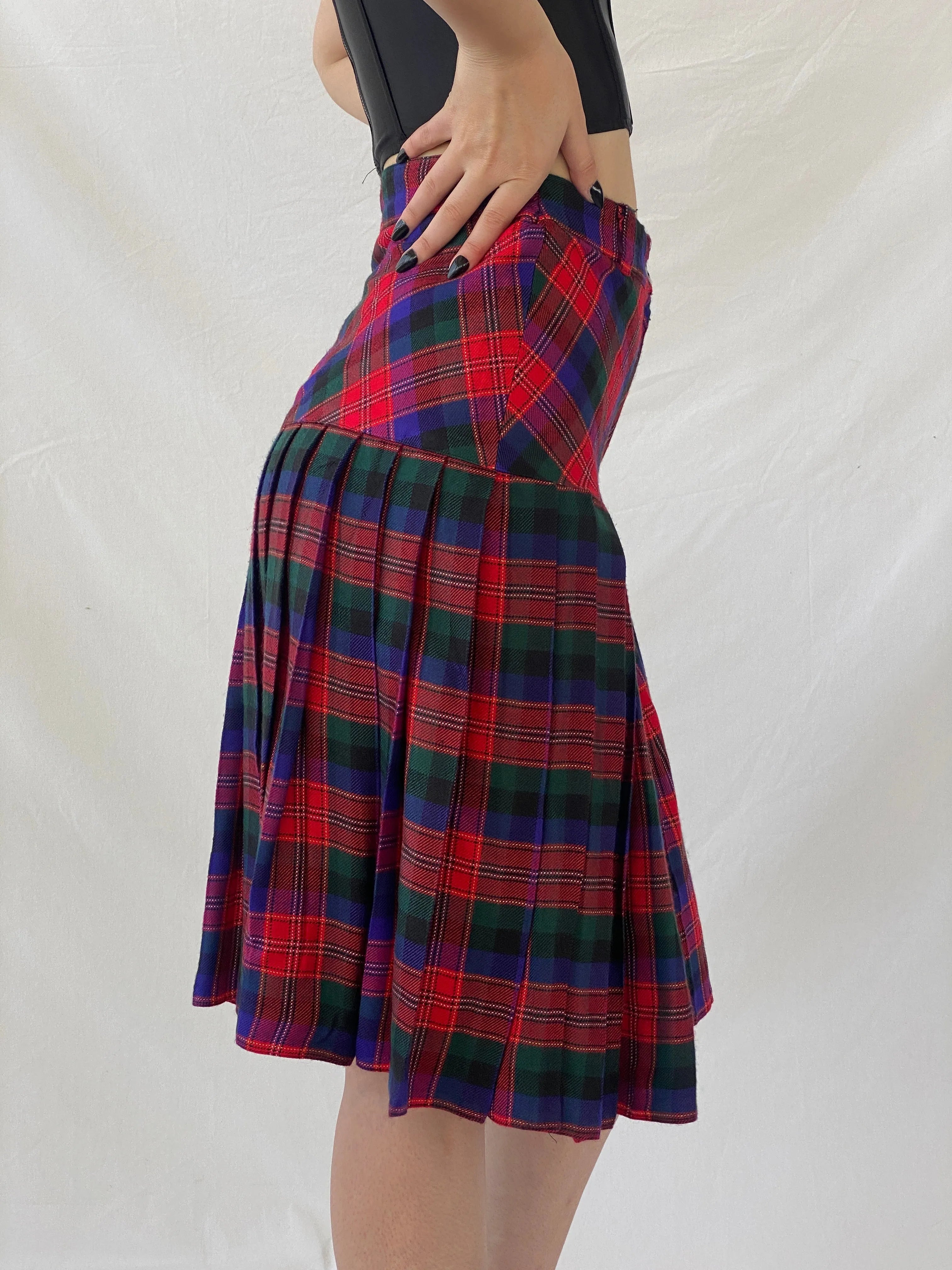 Vintage ABONE Giyim Plaid Pleated Red Wool Blend Midi Drop Waist Skirt - M - Balagan Vintage Midi Skirt Ayah, midi skirt, NEW IN, plaid, plaid skirt, striped, winter