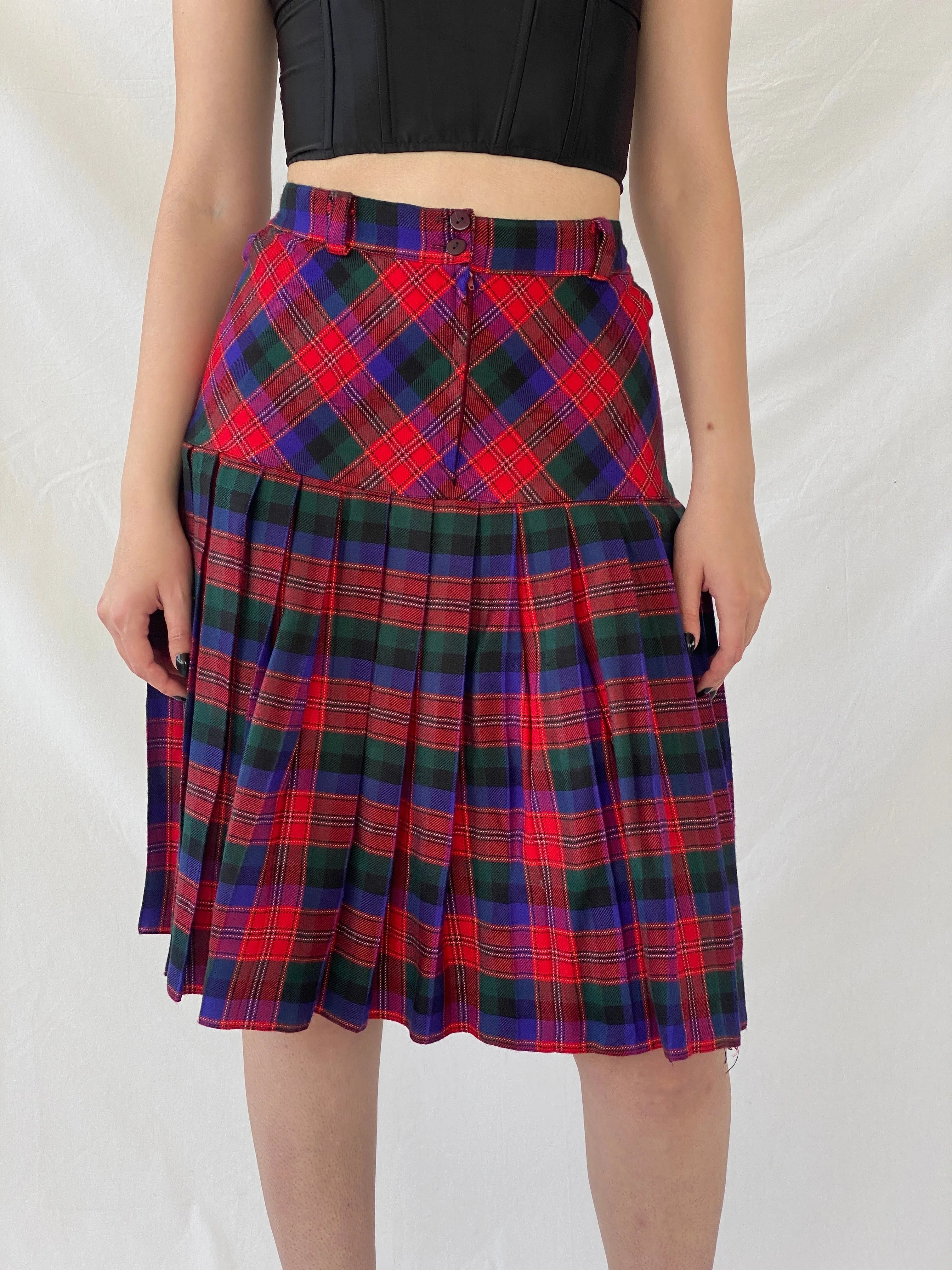 Vintage ABONE Giyim Plaid Pleated Red Wool Blend Midi Drop Waist Skirt - M - Balagan Vintage Midi Skirt Ayah, midi skirt, NEW IN, plaid, plaid skirt, striped, winter