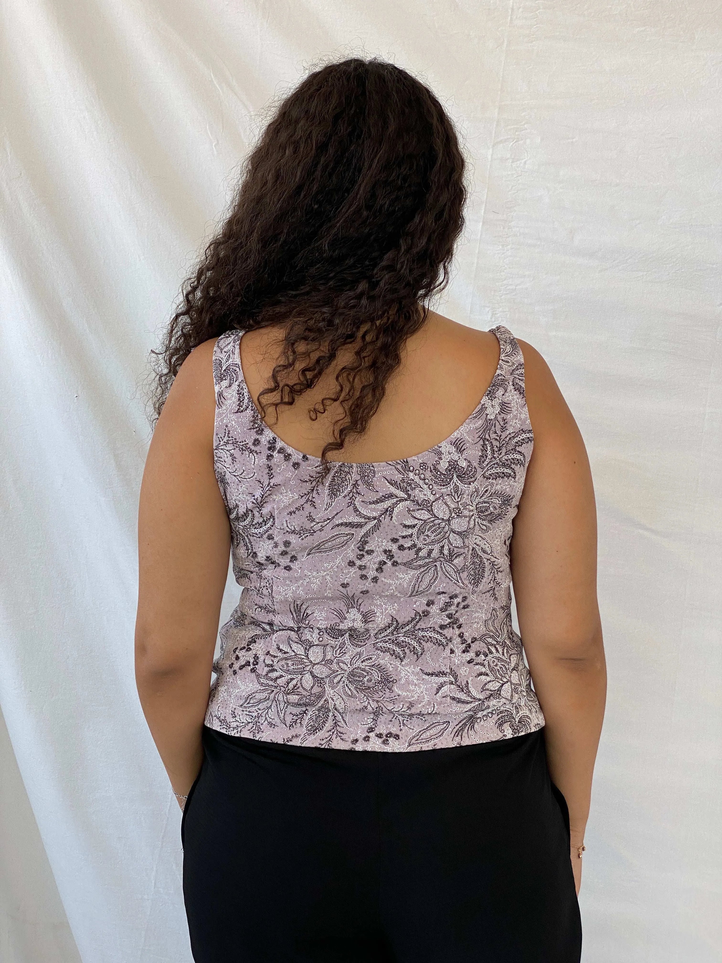 Vintage Alex Evenings Glittery Pink Floral Top - M - Balagan Vintage Sleeveless Top 00s, 90s, Dina, sleeveless top