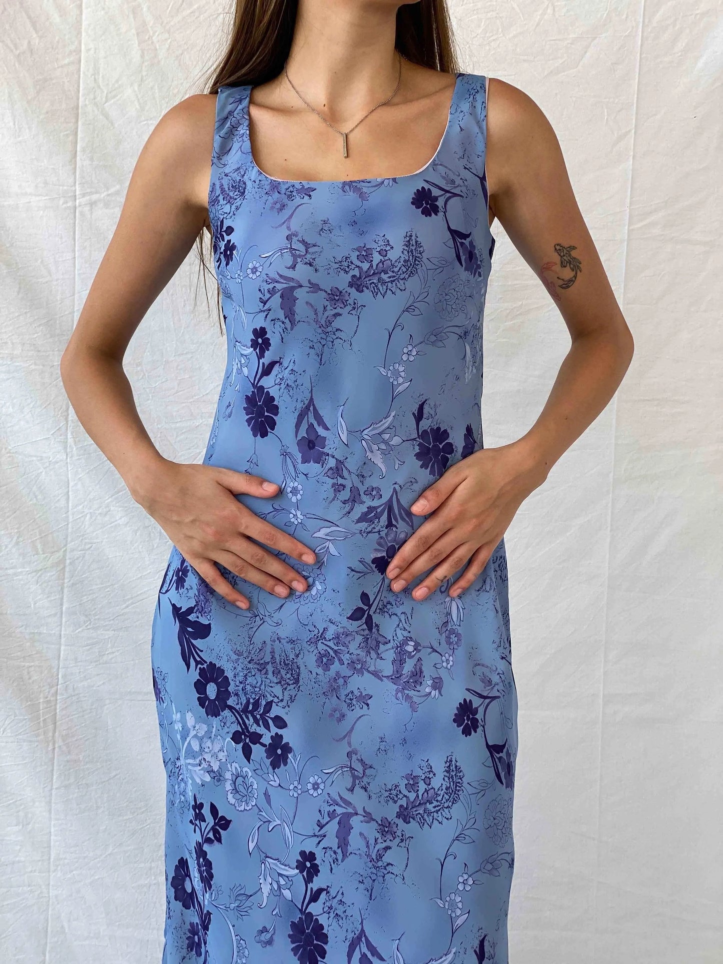 Vintage All That Jazz Blue & Navy Floral Sleeveless Maxi Dress - S - Balagan Vintage Maxi Dress 00s, 90s, Deals, maxi dress, Mira, Wedding Guest