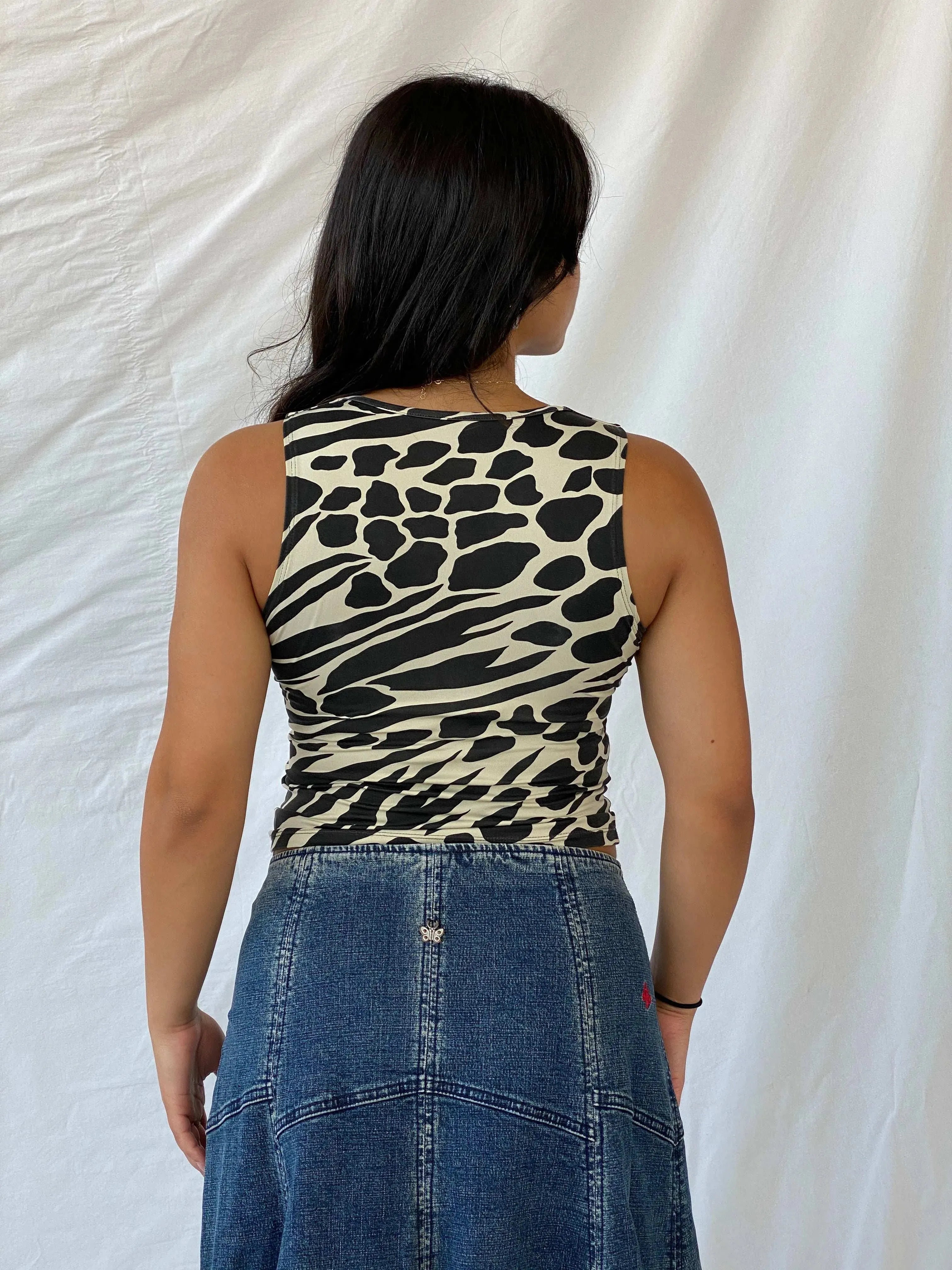 Vintage Animal Print Safari Black and White Tank Top - M - Balagan Vintage Sleeveless Top 00s, animal print, Lana, sleeveless top, summer, women top