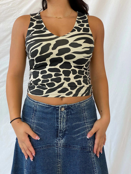 Vintage Animal Print Safari Black and White Tank Top - M - Balagan Vintage Sleeveless Top 00s, animal print, Lana, sleeveless top, summer, women top