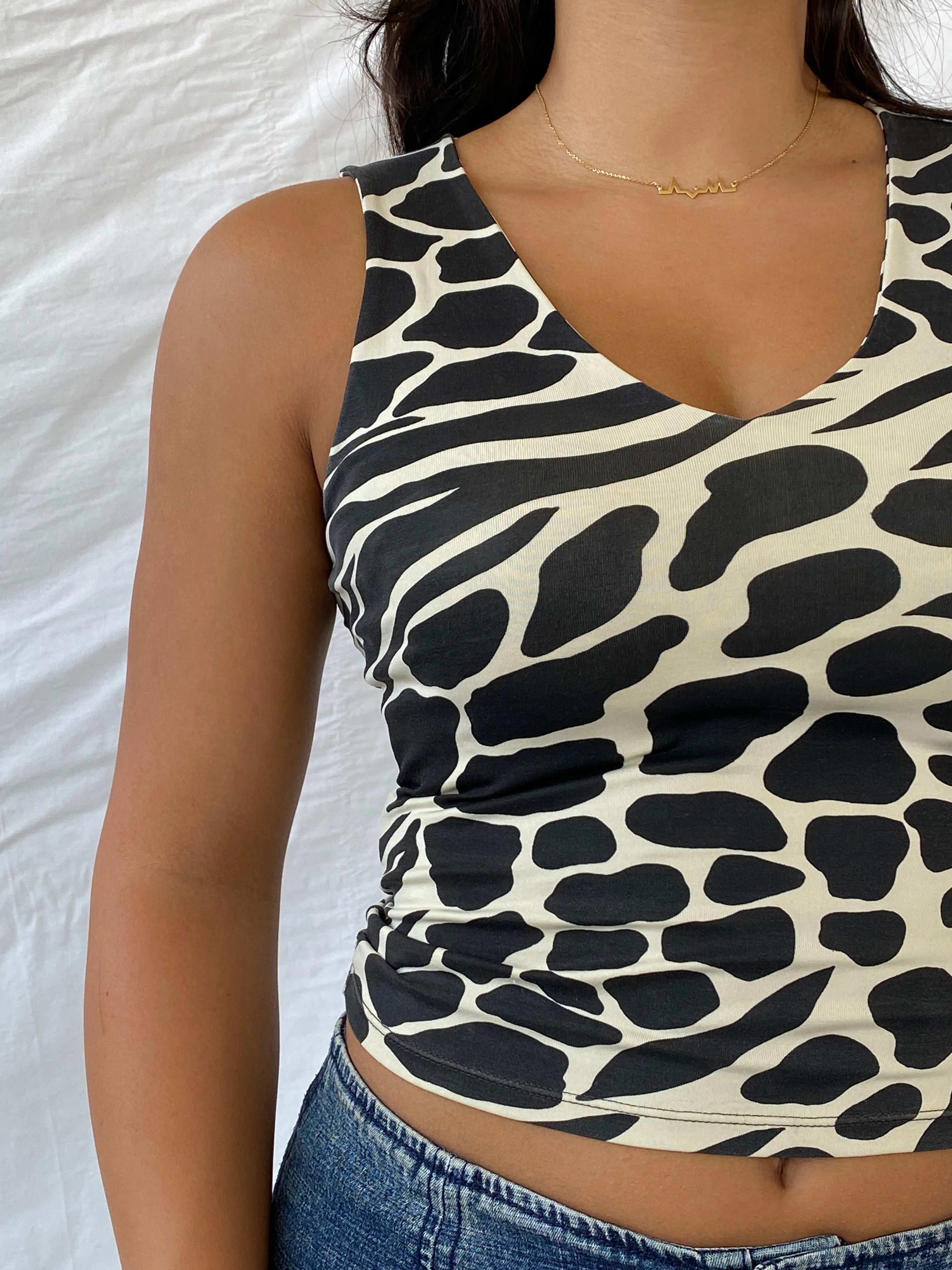 Vintage Animal Print Safari Black and White Tank Top - M - Balagan Vintage Sleeveless Top 00s, animal print, Lana, sleeveless top, summer, women top