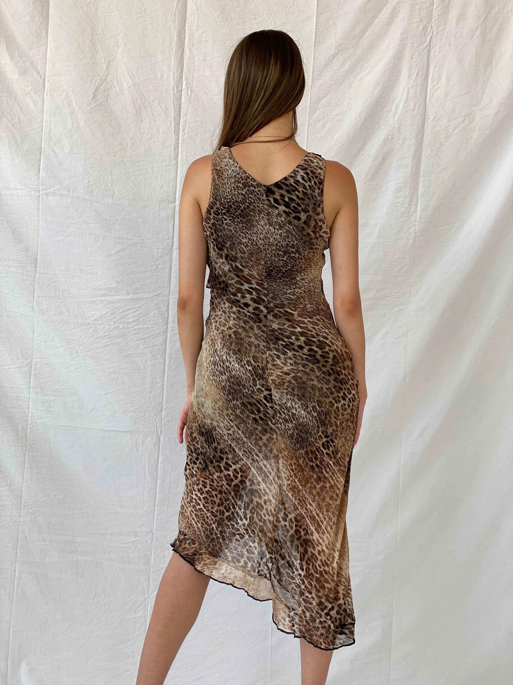 Vintage Anna Rossi Leopard Print Sleeveless Midi Dress - M - Balagan Vintage Midi Dress 00s, 90s, Deals, dress, midi dress, Mira