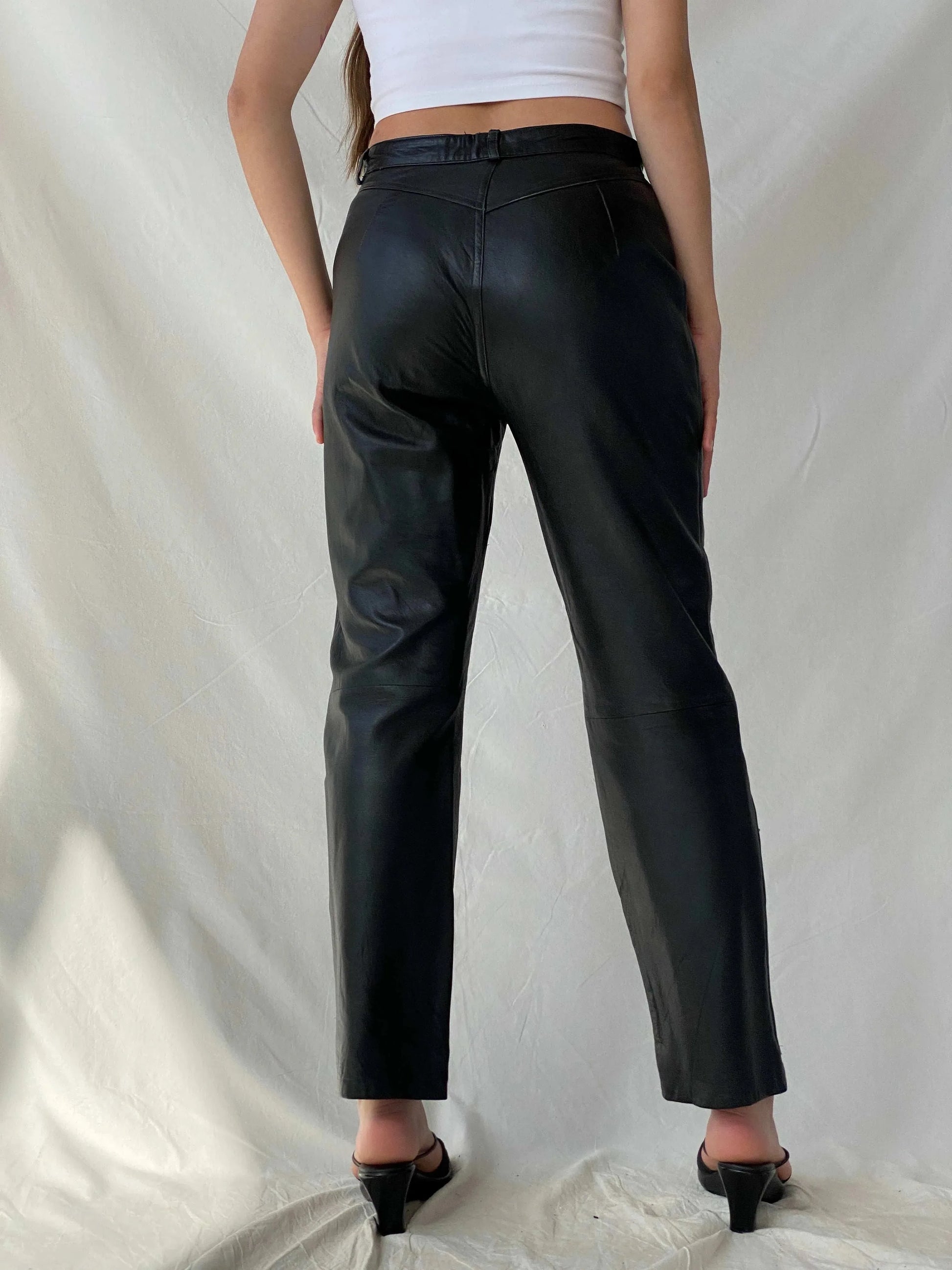 Vintage Aponaje Live Black Genuine Leather Motorcycle Pants - L - Balagan Vintage Pants genuine leather, leather, Mira, pants, women pants