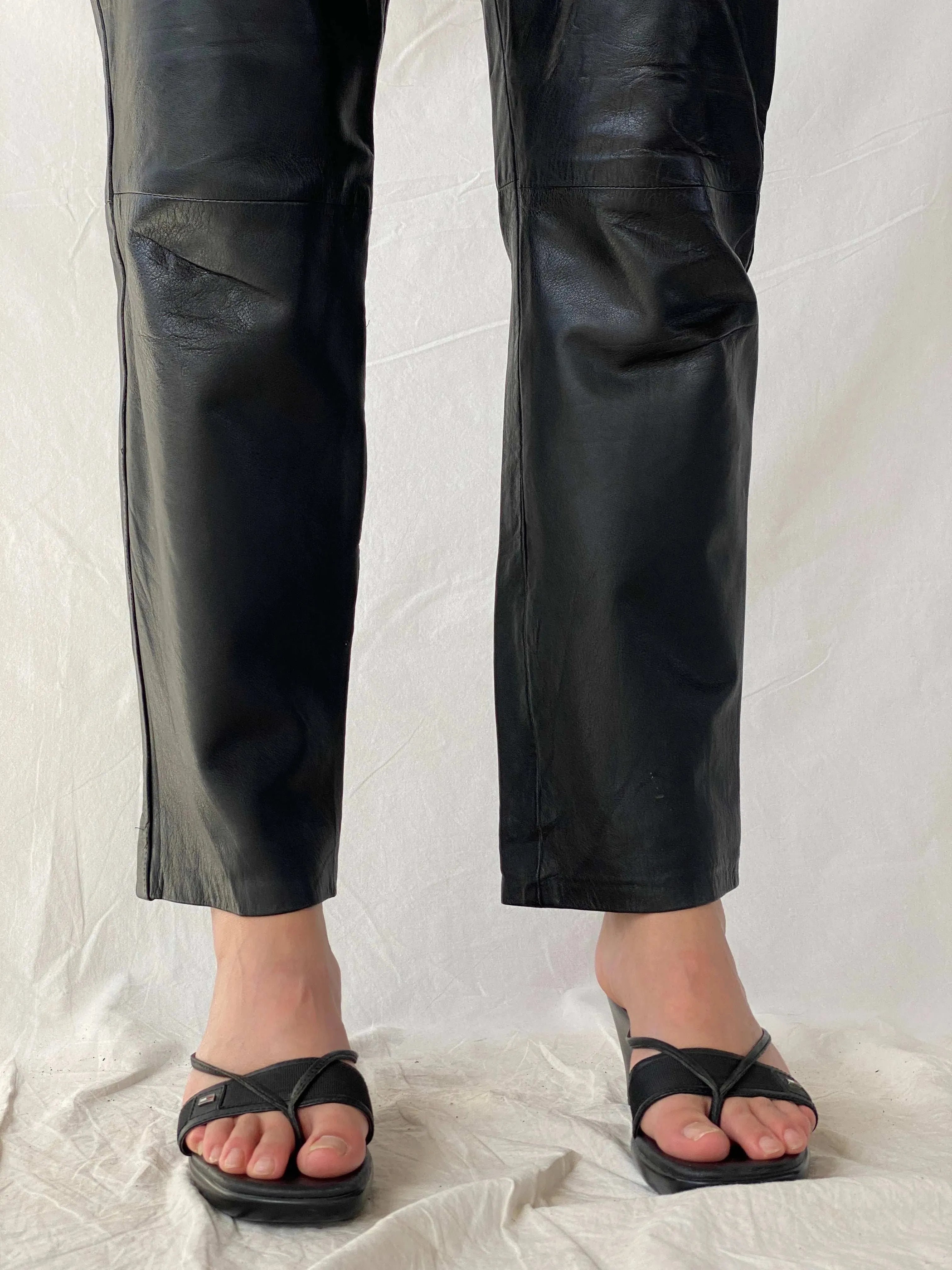 Vintage Aponaje Live Black Genuine Leather Motorcycle Pants - L - Balagan Vintage Pants genuine leather, leather, Mira, pants, women pants