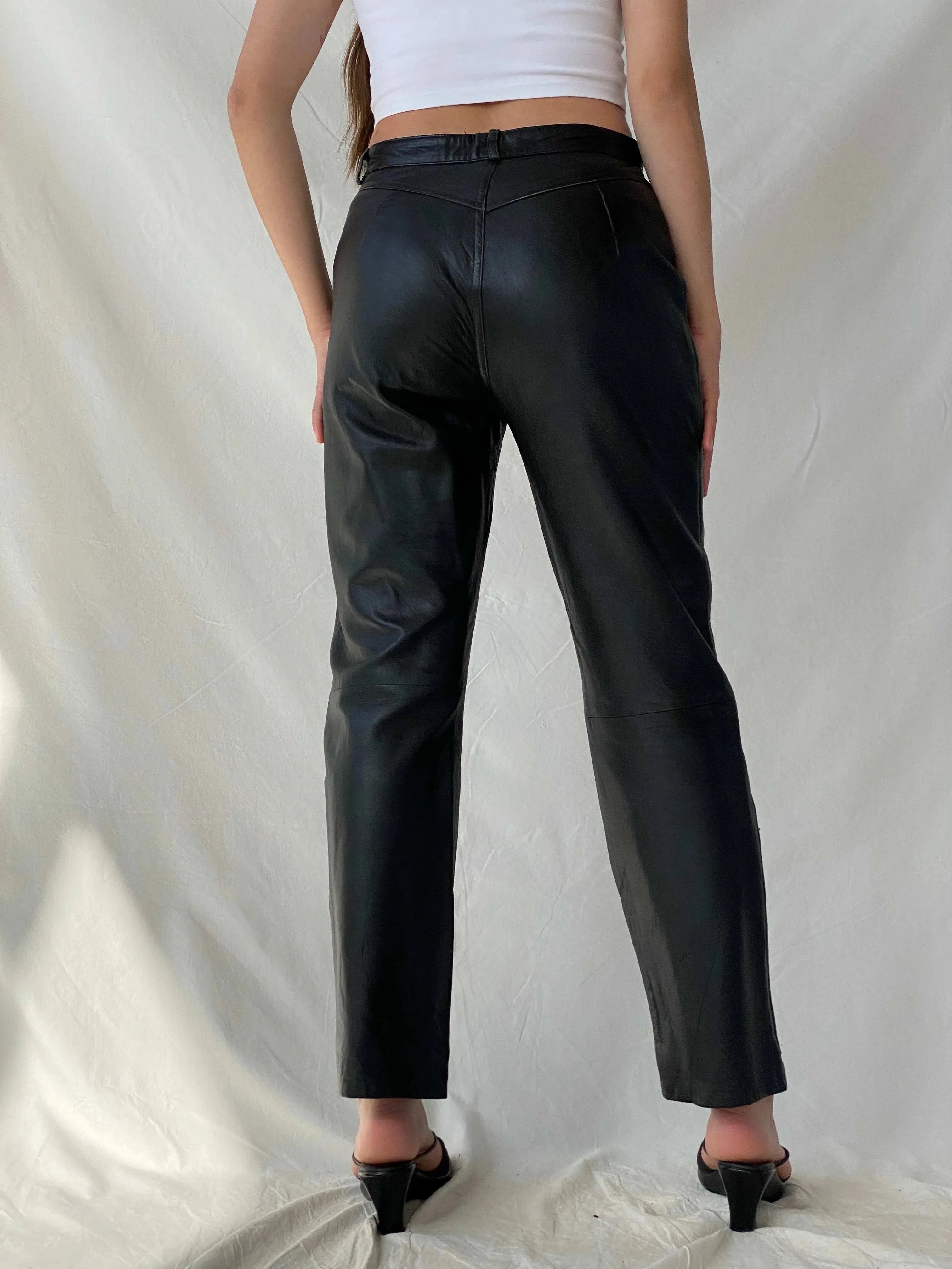 Vintage Aponaje Live Black Genuine Leather Motorcycle Pants - L - Balagan Vintage Pants genuine leather, leather, Mira, pants, women pants