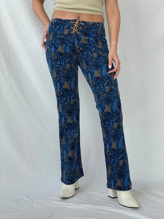 Vintage AR Ace Ross Studios Paisley Print Navy Corduroy Mid-Rise Pants - 36EUR - Balagan Vintage Corduroy Pants 00s, corduroy, corduroy pants, Fatima, floral, floral embroidery, winter