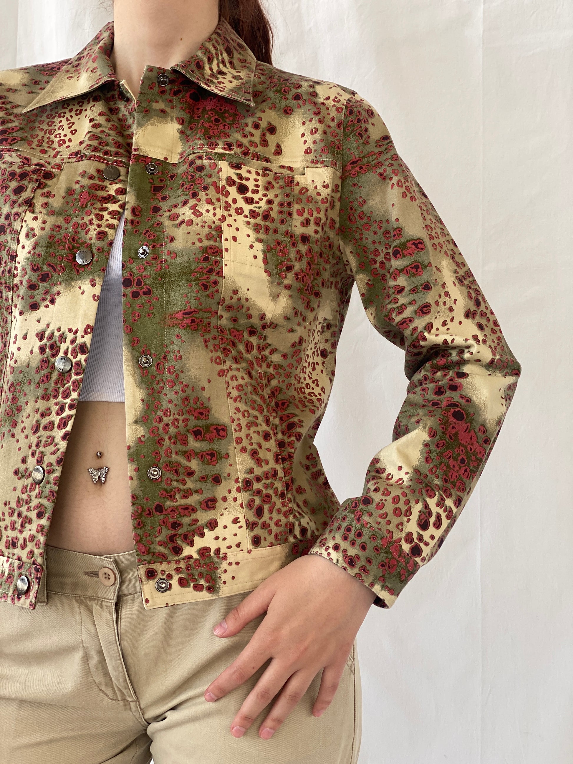 Vintage August Silk Logic Beige Red Animal Print Light Cotton Jacket - M - Balagan Vintage Jacket 00s, Ayah, blazer, Coats&Jackets, consignment, denim, full sleeve blazer, Tasnim, winter, Women's Blazers