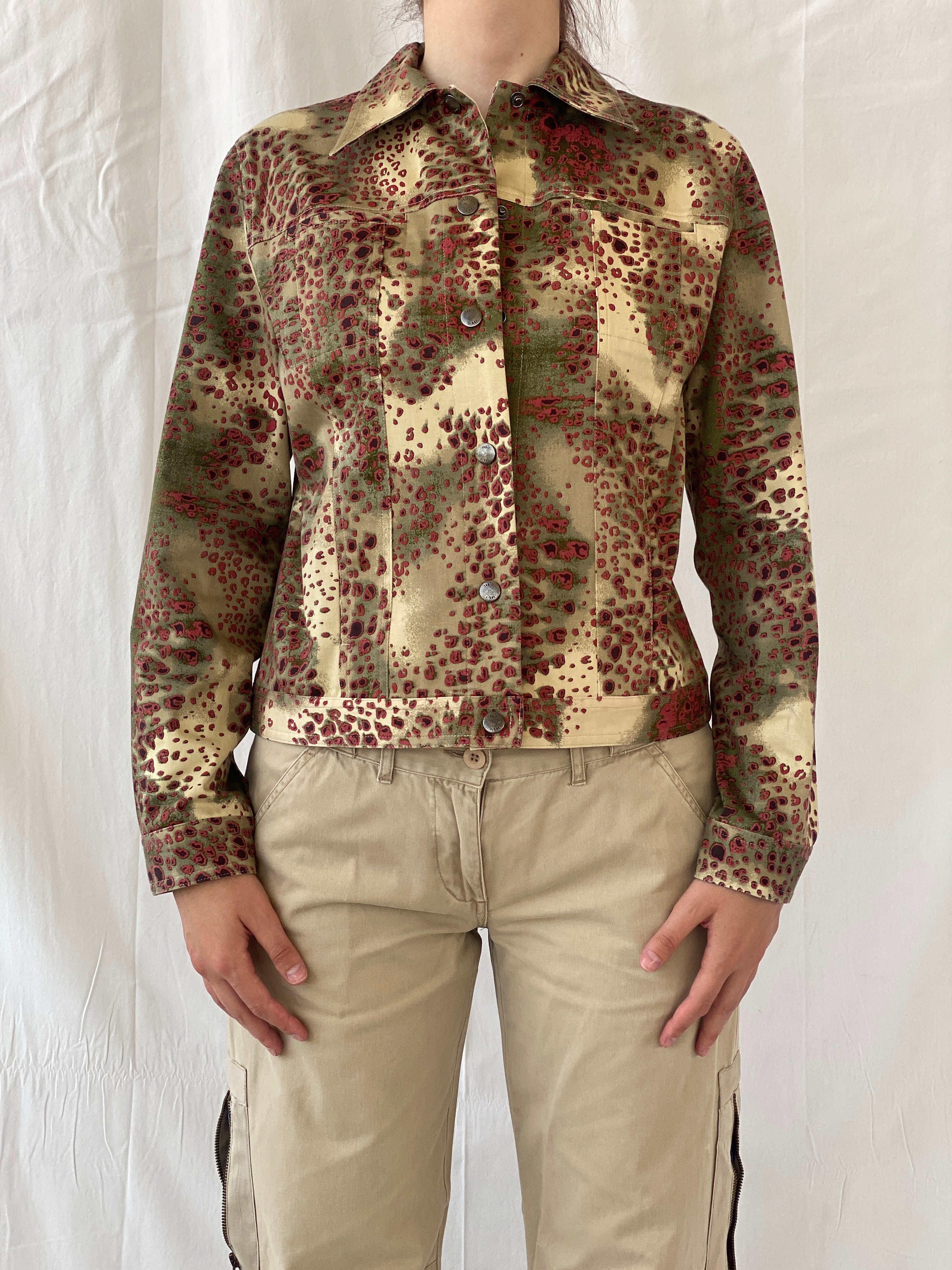 Vintage August Silk Logic Beige Red Animal Print Light Cotton Jacket - M - Balagan Vintage Jacket 00s, Ayah, blazer, Coats&Jackets, consignment, denim, full sleeve blazer, Tasnim, winter, Women's Blazers